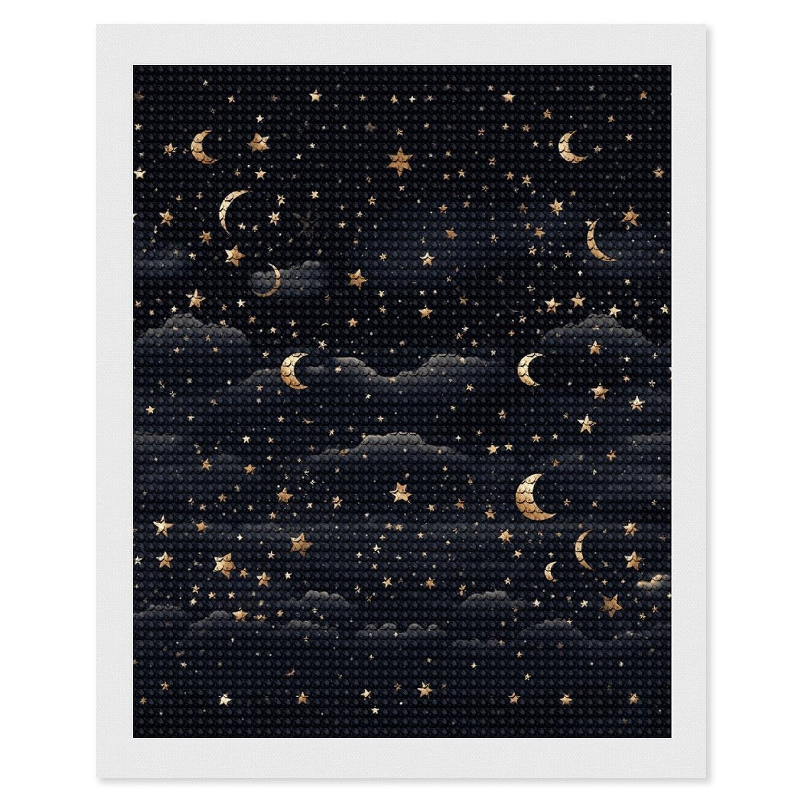 DWVTSLH Stars and Moon on Dark Background Diamond Painting Kits for Adults, Personalized Diamond Photo Art Full Drill, DIY 5D Diamond Art Painting Kits for Beginners, Home Wall Decor 16"x20"