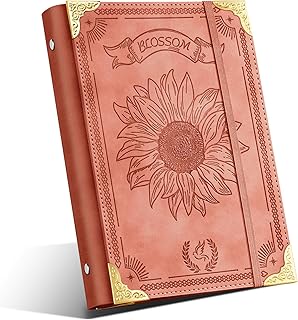 Sunflower PU Leather A5 Binder 6 Ring Refillable Journal Cover No Inserts A5 Planner Binder Loose Leaf Binder for Notebook 5.7”x8.3” with Elastic Closure, Green