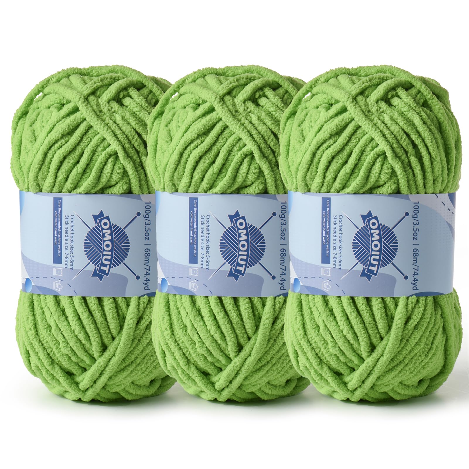 3 Pack Chunky Chenille Yarn for Crocheting, Baby Yarn for Crocheting Soft Blankets, Bulky Yarns for Crochet Amigurumi, 300g (223yds) Fluffy Velvet Yarns for Hand Knitting (3 Grass Green)