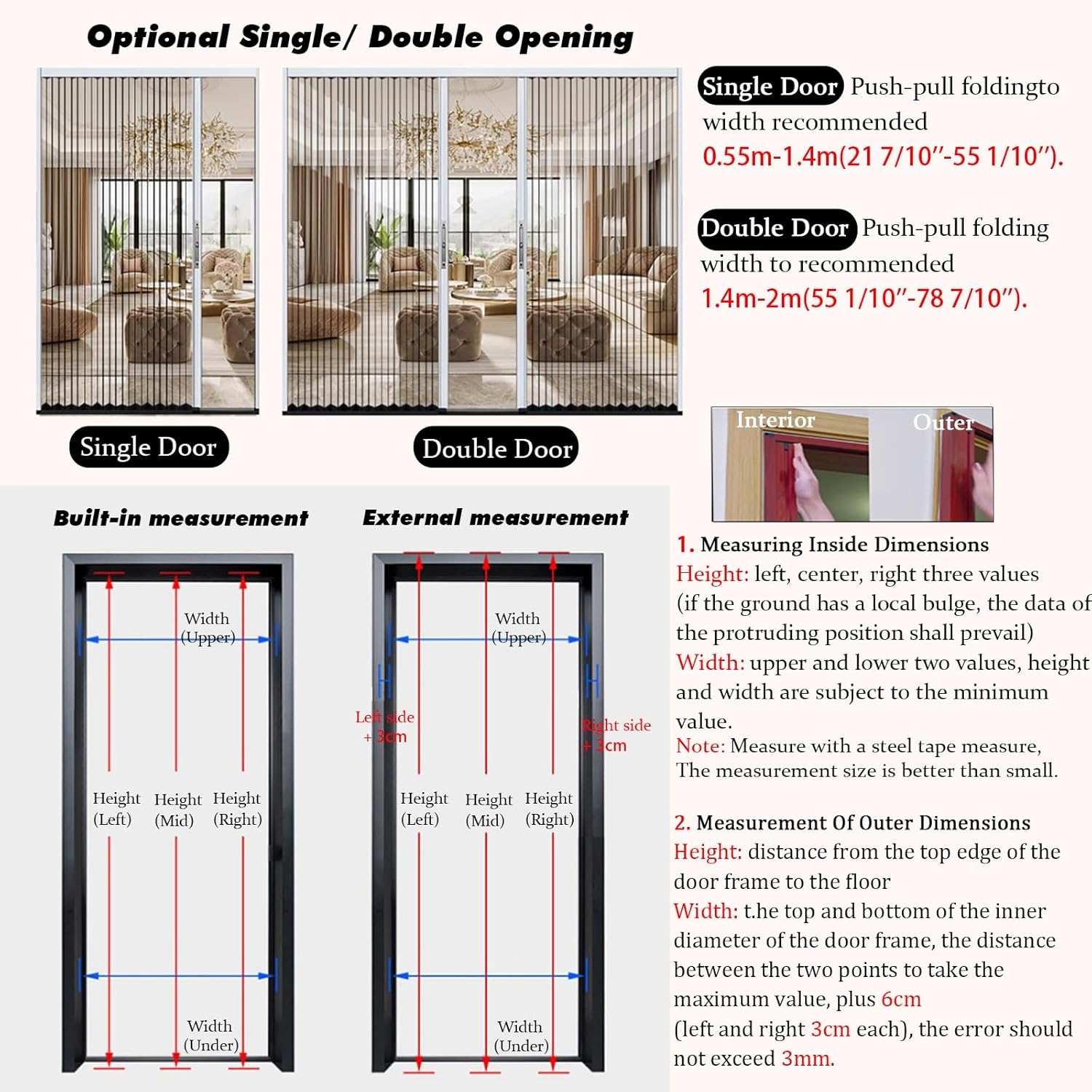 Acrylic Multifold Bifold Closet Doors with Top Track/Magnetic Seal, Folding Accordion Door for Interior/Room Living/Bedrooms/Study - Temporary Door Room Divider(Black,30x80in(76.2x203.2cm))