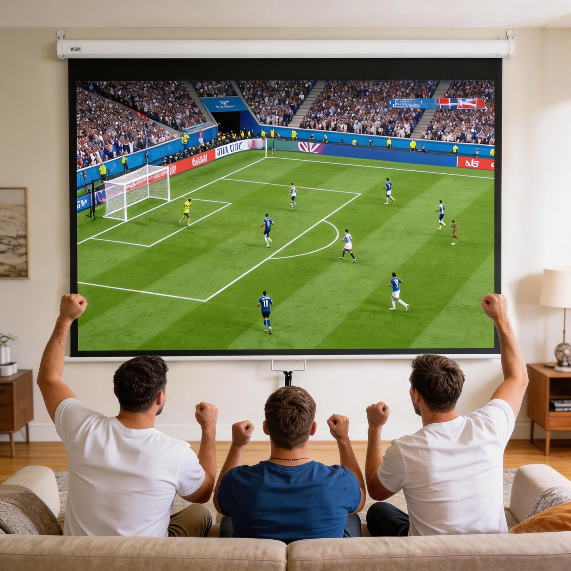 HOMCOM Telo Proiettore da 100 Pollici 4K HD Formato 4:3/16:9, Altezza Regolabile Manuale, Schermo Proiettore, Grandangolo di 160 Gradi, Telo Videoproiettore per Casa, Home, Cinema, Ufficio, Bianco