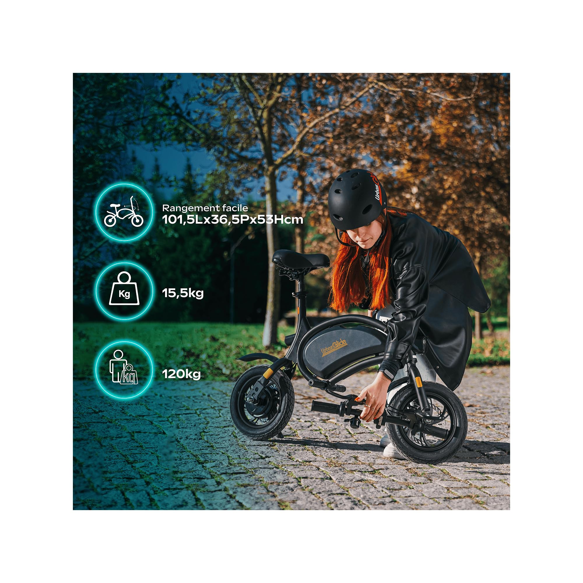 UrbanGlide Draisienne Électrique Adulte 120 – Moteur 250W - Autonomie 18 km - Roues 12" Gonflables - Batterie 42V/5.2Ah - Poids 15Kg