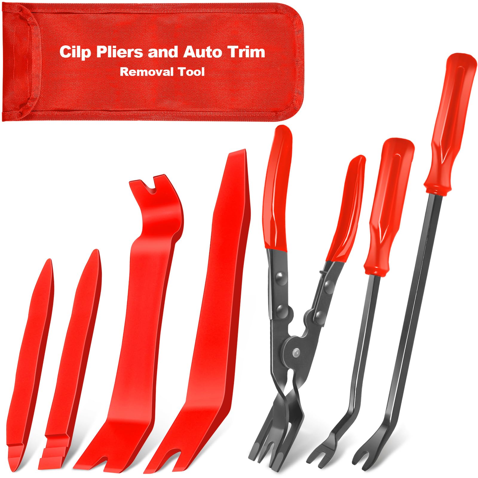 XQX 7-teiliges Auto-Clip-Zangen-Set und Befestigungsentferner, Auto-Nieten-Entferner, Hebelwerkzeug-Reparatur-Set mit Aufbewahrungstasche für Autotürverkleidung, Polster, Armaturenbrett