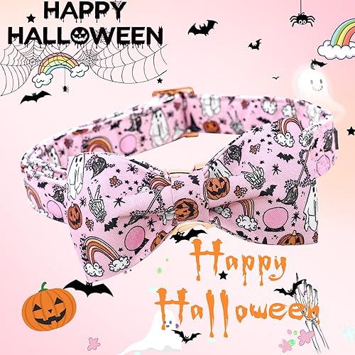 Miniatura 3 de Lionheart glory Collares de Halloween para perros, collar de otoño para perro, corbata de moño rosa, collar para mascotas, collar de calabaza, lazos