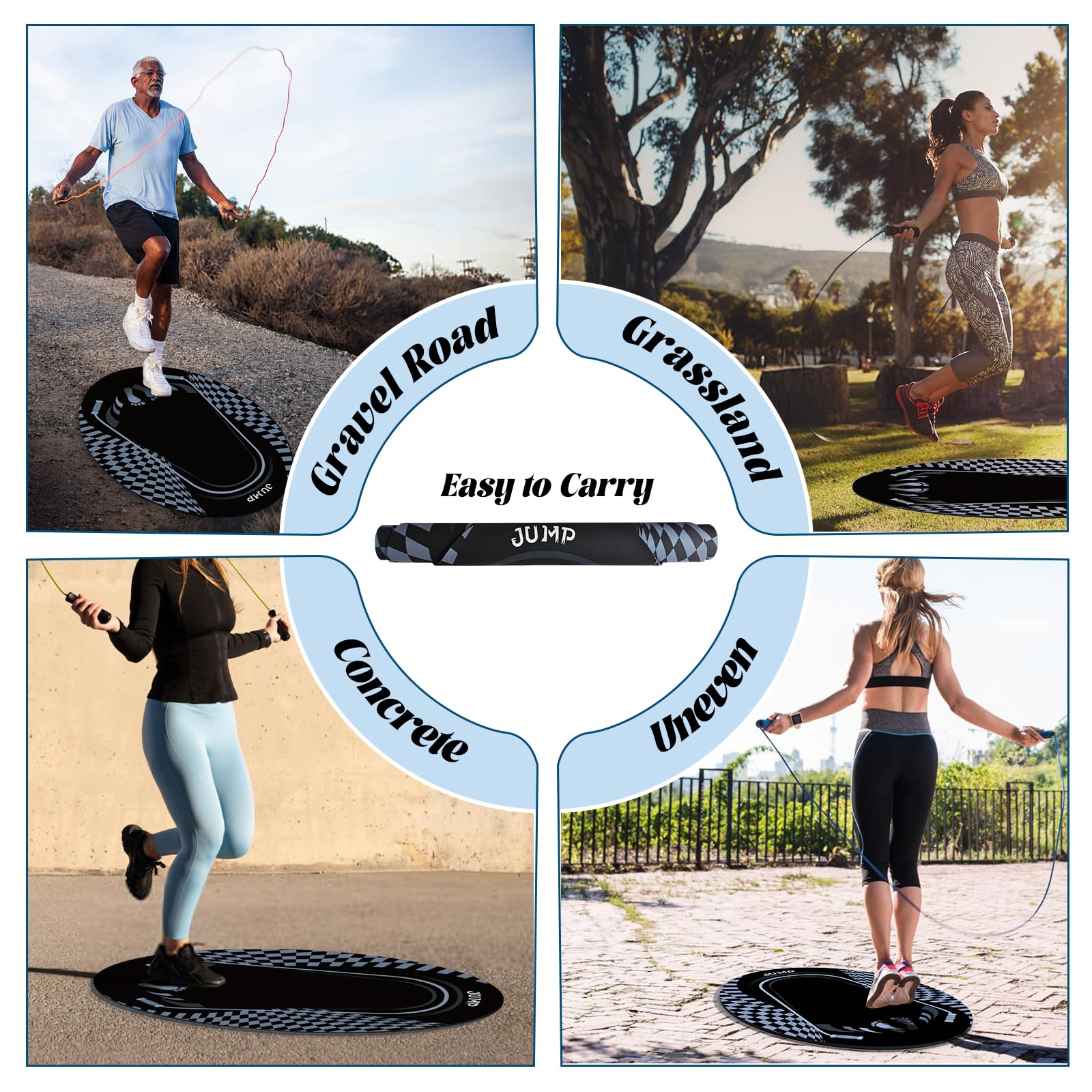 Jump Rope Mat Outdoor Indoor, Oval 52'' x 36'' Non-slip Fitness Exercise Mat, 5mm Shock Absorption Extra Thick Design, Suitable for Home Gym Floor, Concrete Jump Roping