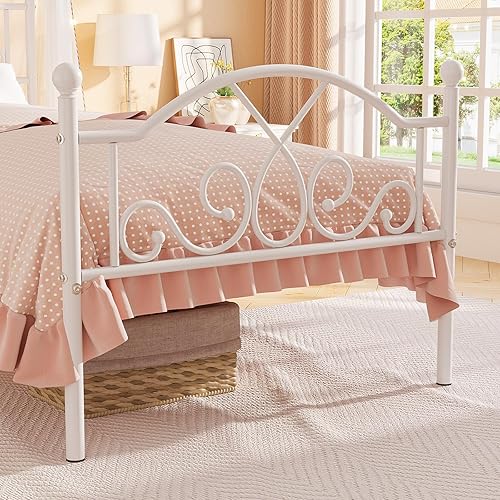 Miniatura 15 de Weehom Marco de cama individual, marcos de cama de metal modernos de tamaño individual para niños y niñas, no necesita somier, base de cama