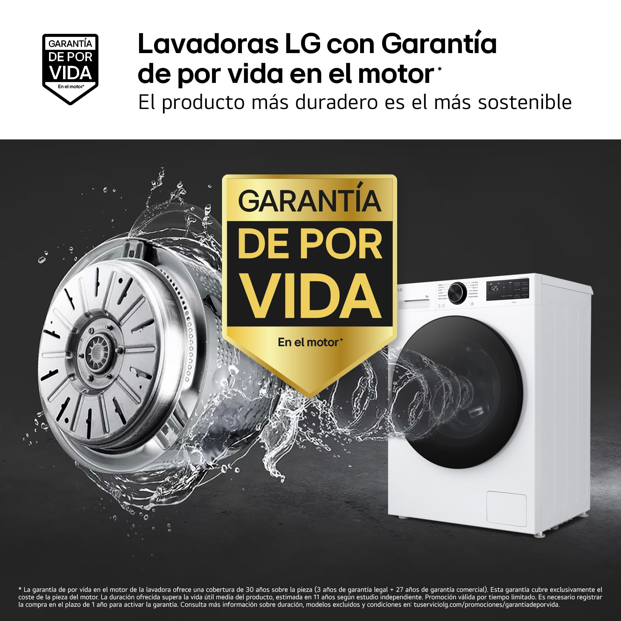 LG F2X50S8TLB - Lavadora Inteligente, 9kg, AI Direct Drive, TurboWash 360º, 1200rpm, Fondo reducido, Un 30% más eficiente que A, Serie 500, Blanca — view 4