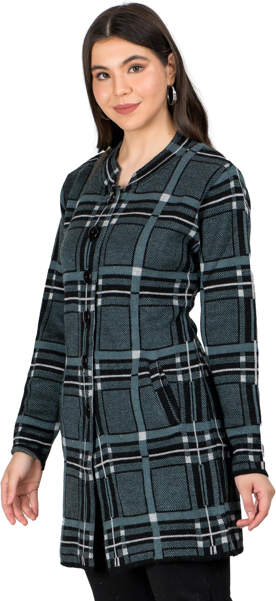 LADYWILLINGTONWomen Woolen Long Coat Warm Fabric Cardigans Winter Wear Pure Wool Thick Sweater for Women 100% Rainbow Wool Free Size Cotty Fully Warm Cardigan with Side Pockets