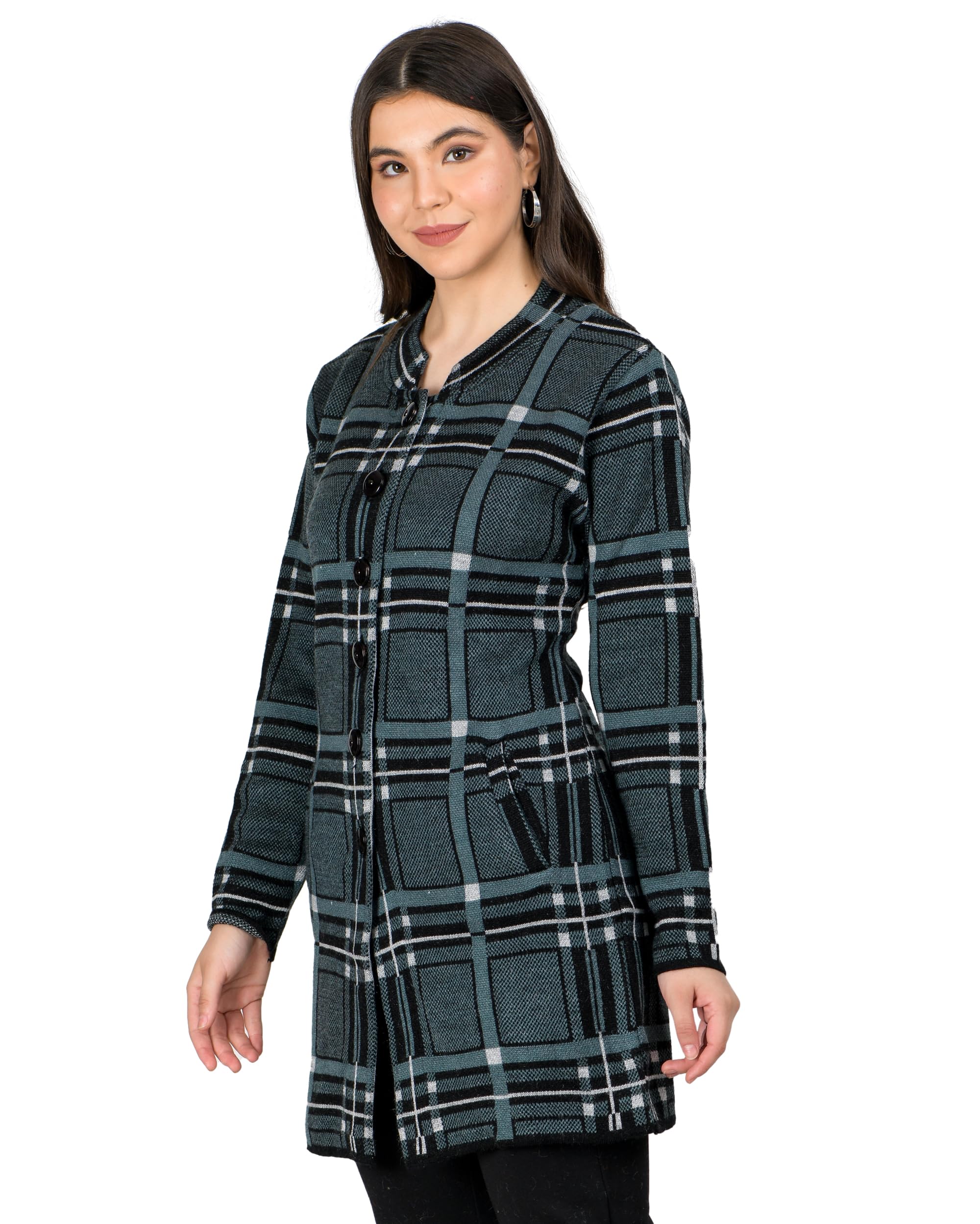 LADYWILLINGTONWomen Woolen Long Coat Warm Fabric Cardigans Winter Wear Pure Wool Thick Sweater for Women 100% Rainbow Wool Free Size Cotty Fully Warm Cardigan with Side Pockets