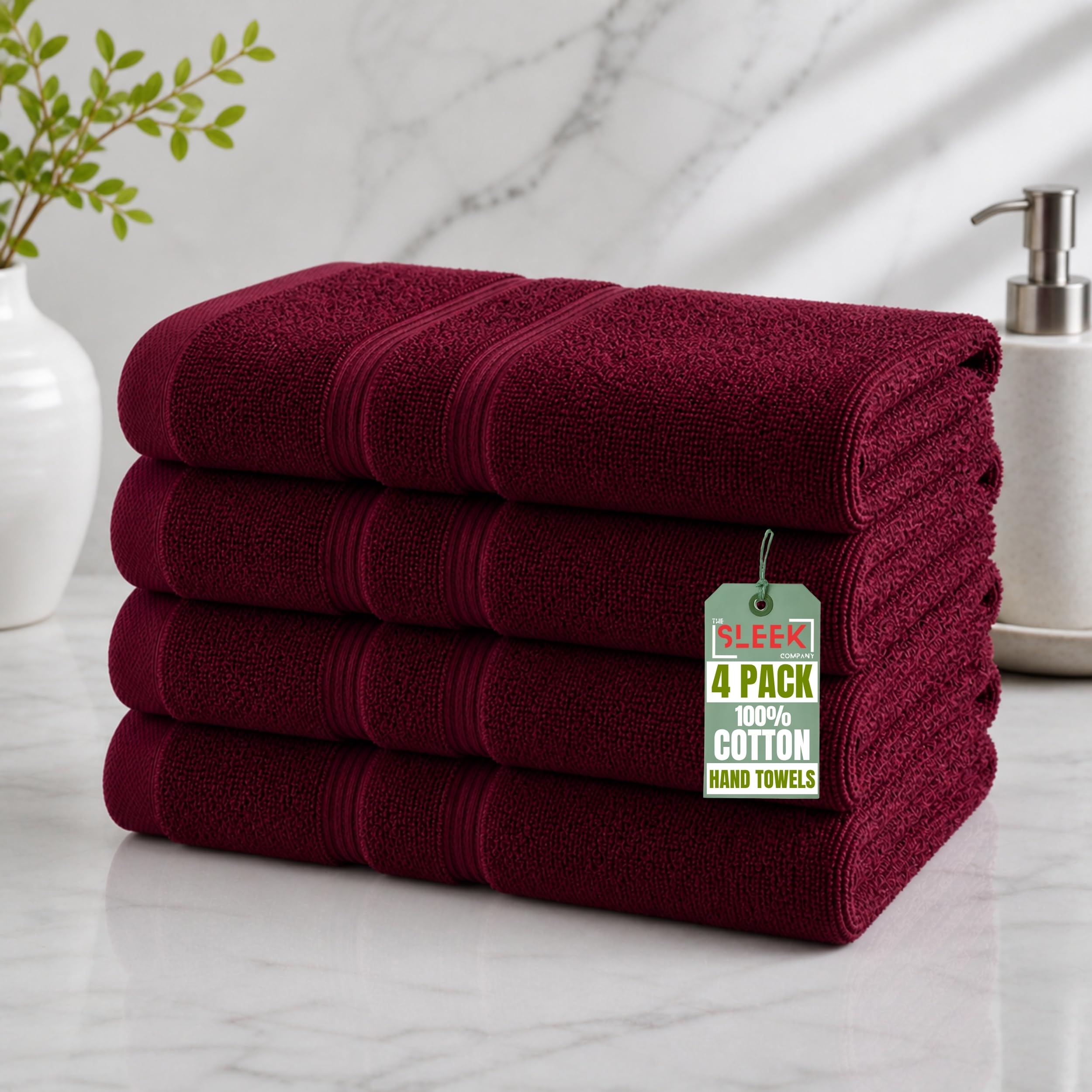 500 GSM Egyptian Cotton Hand Towels For Bathroom (50x80cm) – Pack Of 4 – Soft & Absorbent Kitchen Hand Towels For Hand Drying – Hypoallergenic & Long-Lasting Hand Towel for Homes, Hotels & Gyms (Wine)
