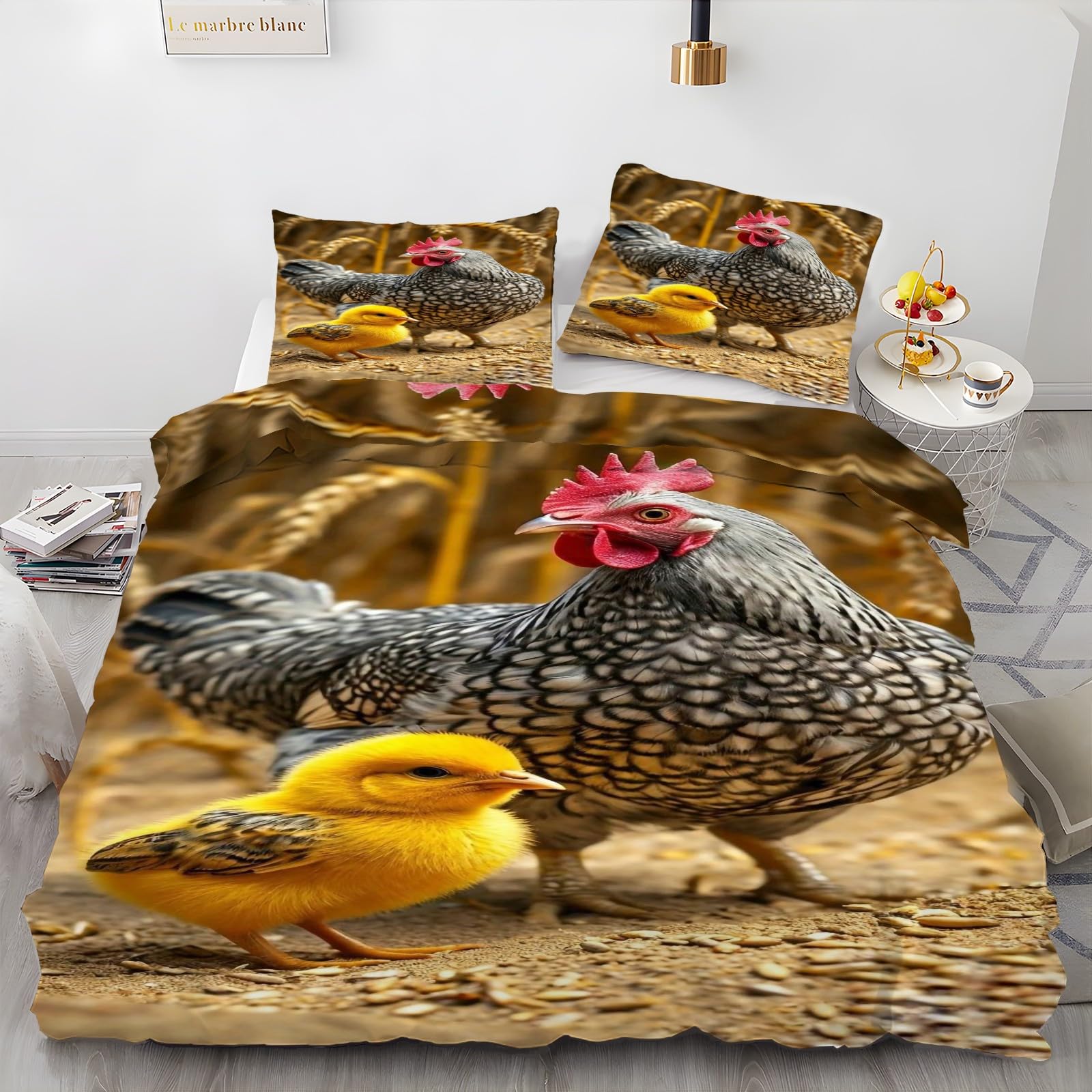 Housse de couette 240x260 animaux poulet pour lit 2 personnes