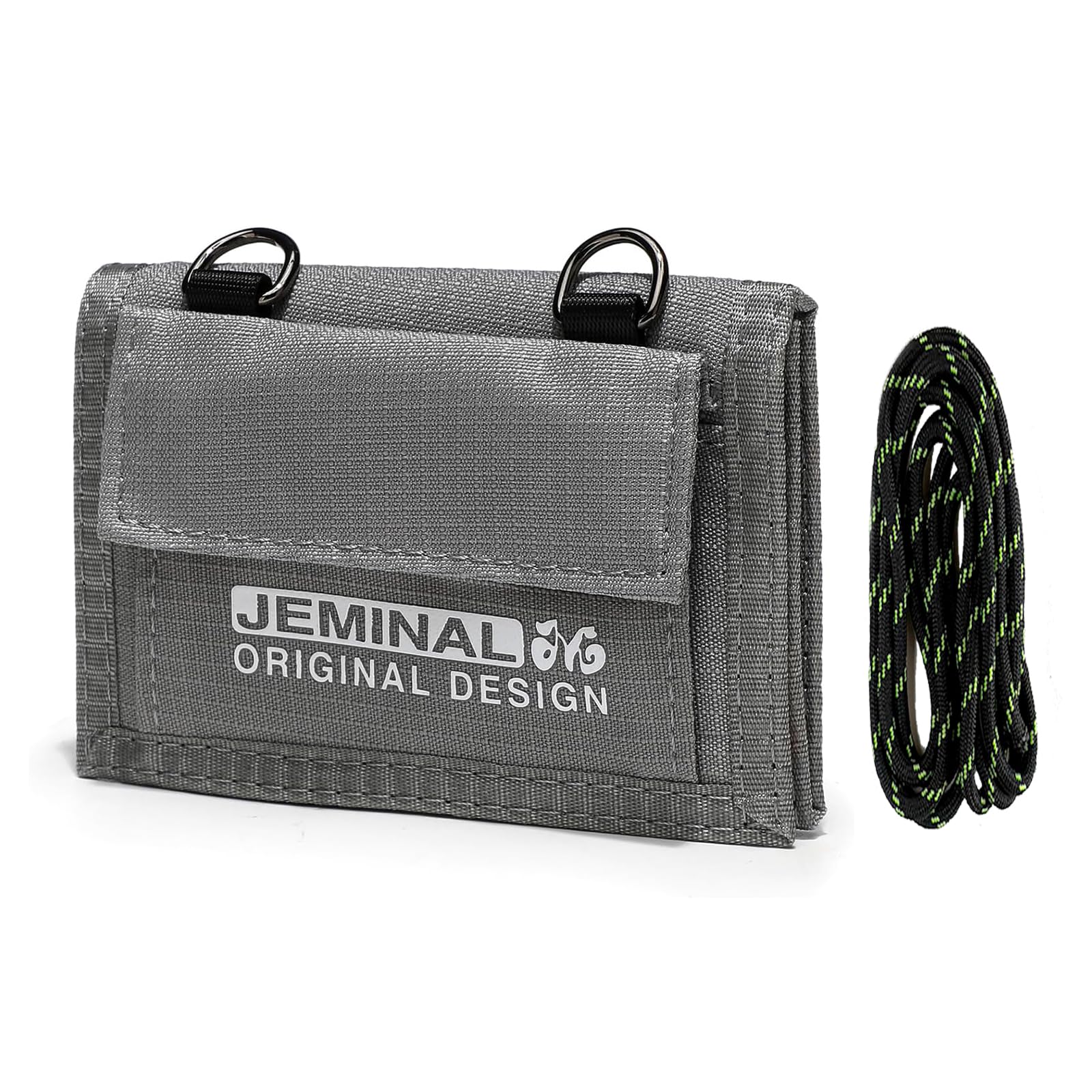 JEMINAL Lanyard Trifold Wallet for Men Nylon Wallet with Multiple Card Slots and ID Window Light Grey