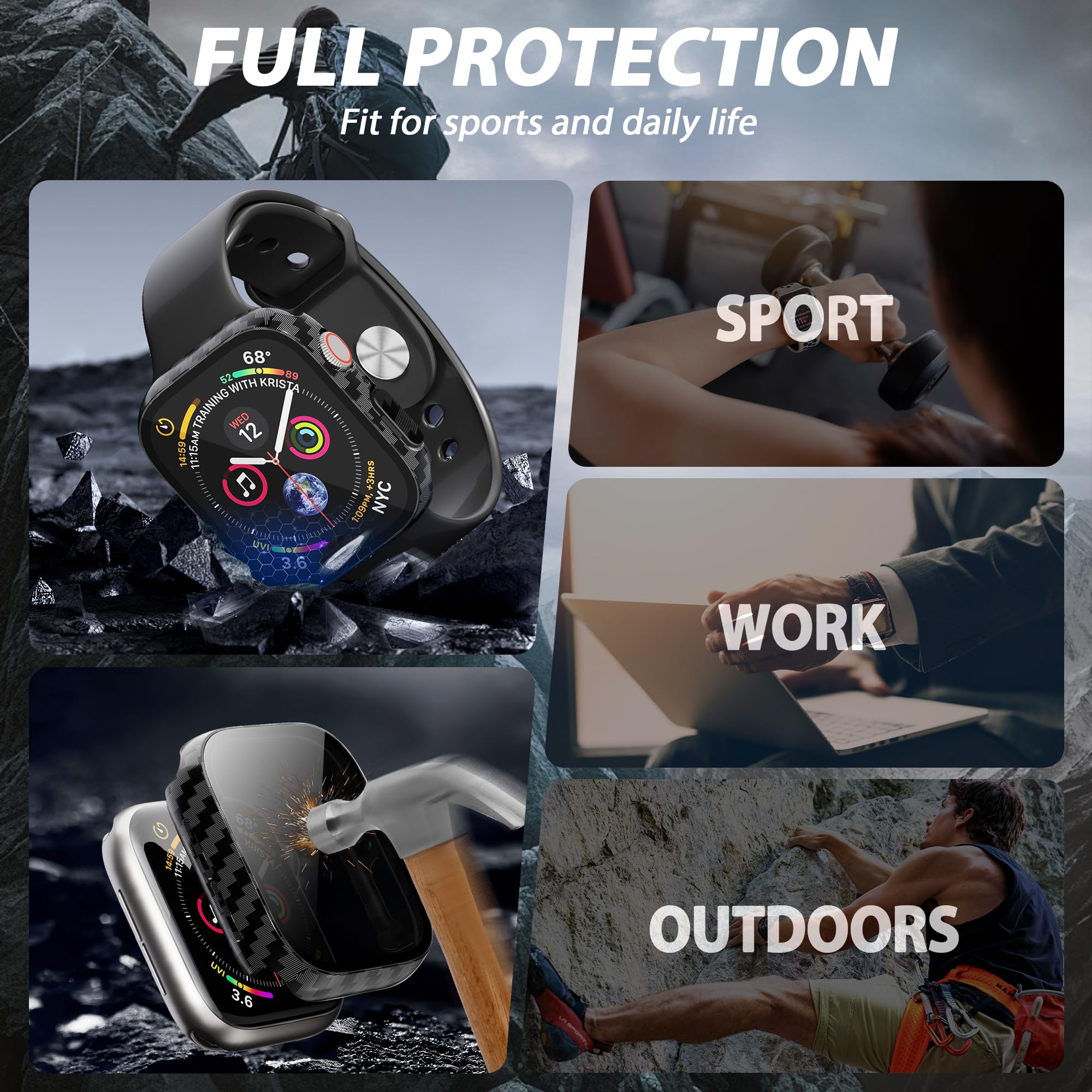 LINTEKER 2 Pack for Apple Watch 46mm Case with Privacy Screen Protector - Image 2