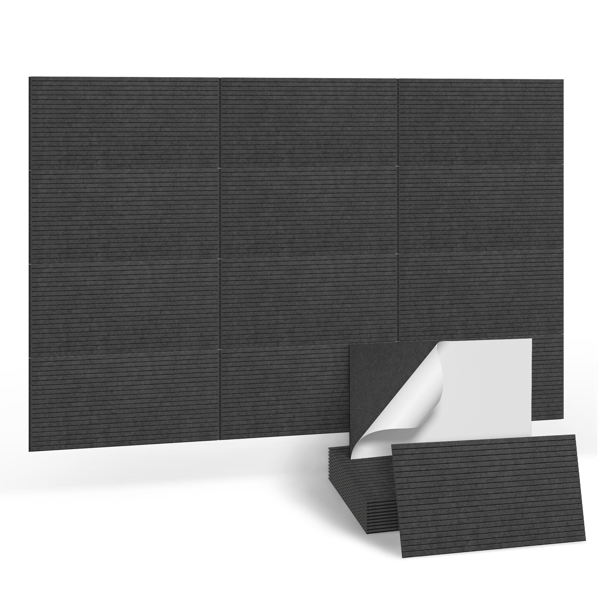 Aufun 8 pannelli acustici autoadesivi, 120 x 60 x 0,9 cm, isolamento acustico, pannelli fonoassorbenti da parete, pannelli decorativi da parete per studio, ufficio, casa (nero)