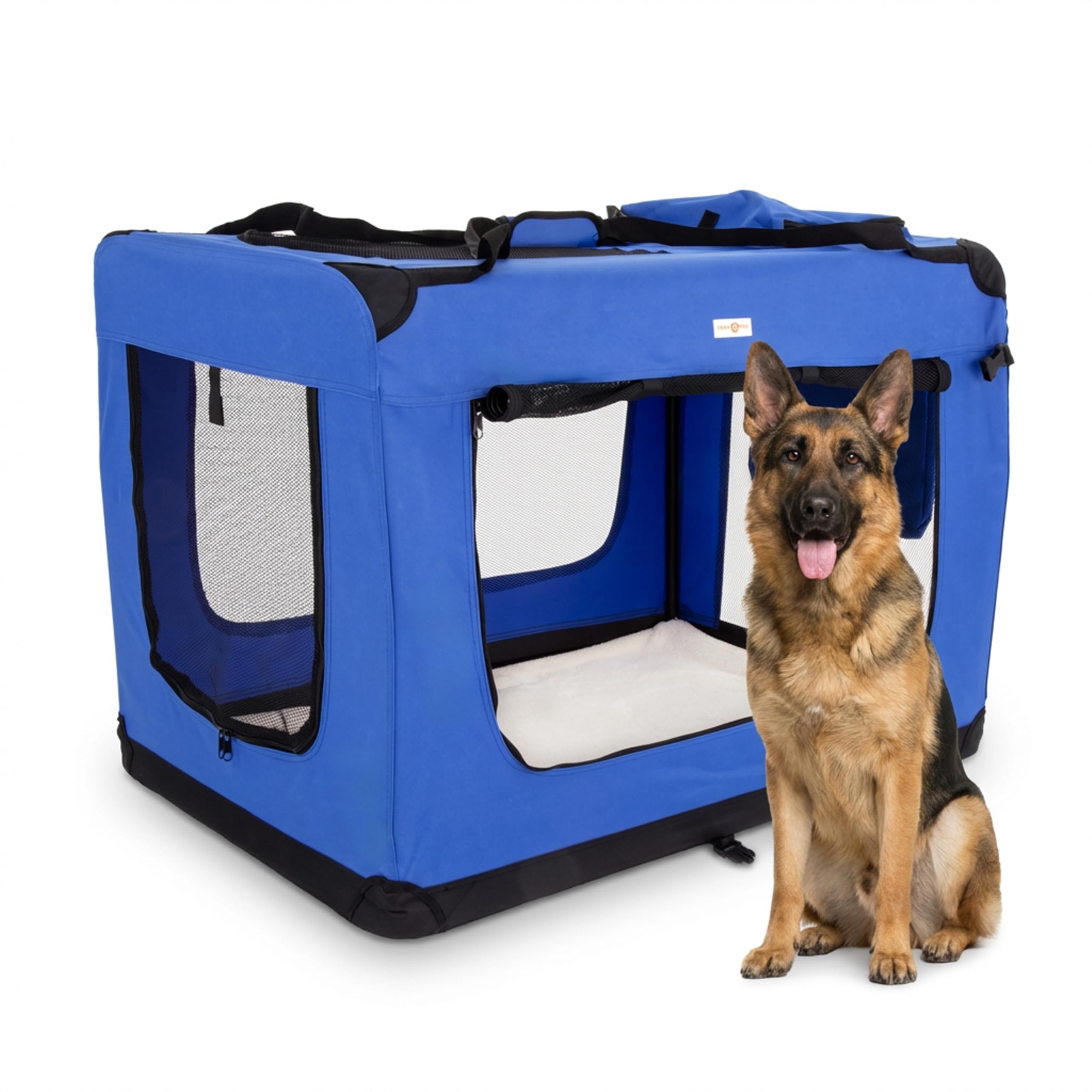 Cozy Pet Fabric Dog Crate in Blue, XXL Size 101cm, Cat Pet Carrier Soft Sided Travel Crate Folding Transport Travel Cage Ideal for Dogs, Puppies, Cats, Rabbits, etc. FDC-XXL-BL
