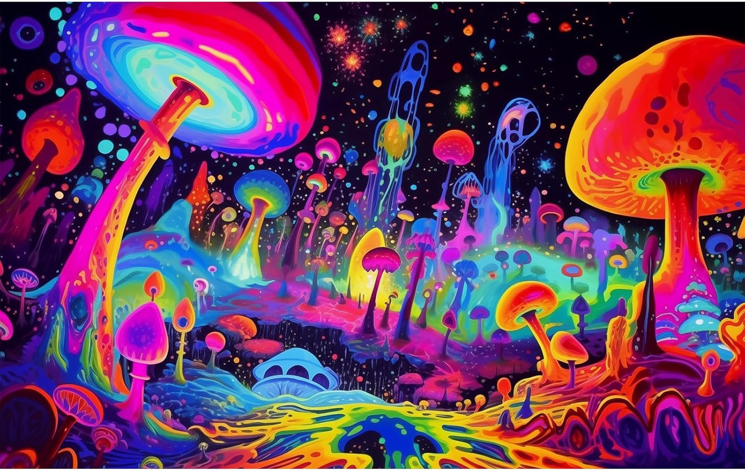 Fantasy Mushrooms Aquarium Background Abstract Mysterious Mushroom Landscape Terrarium Background Amazing Rainbow Mushrooms Theme Fish Tank Backdrop Poster Wallpaper Decorations Vinyl 24x12in