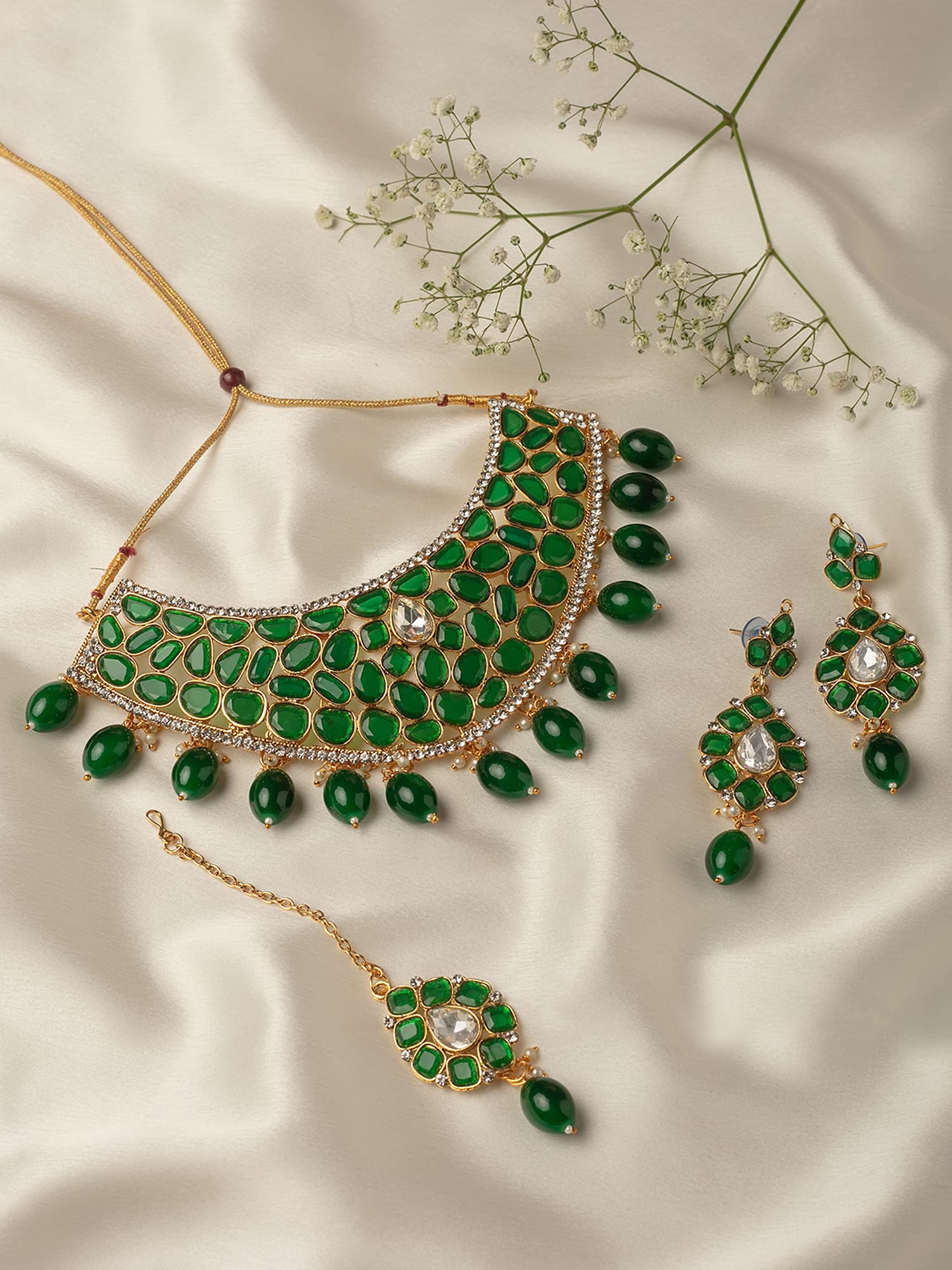 Stones & Beads Wedding Collection Necklace Earring & Maangtikka Set