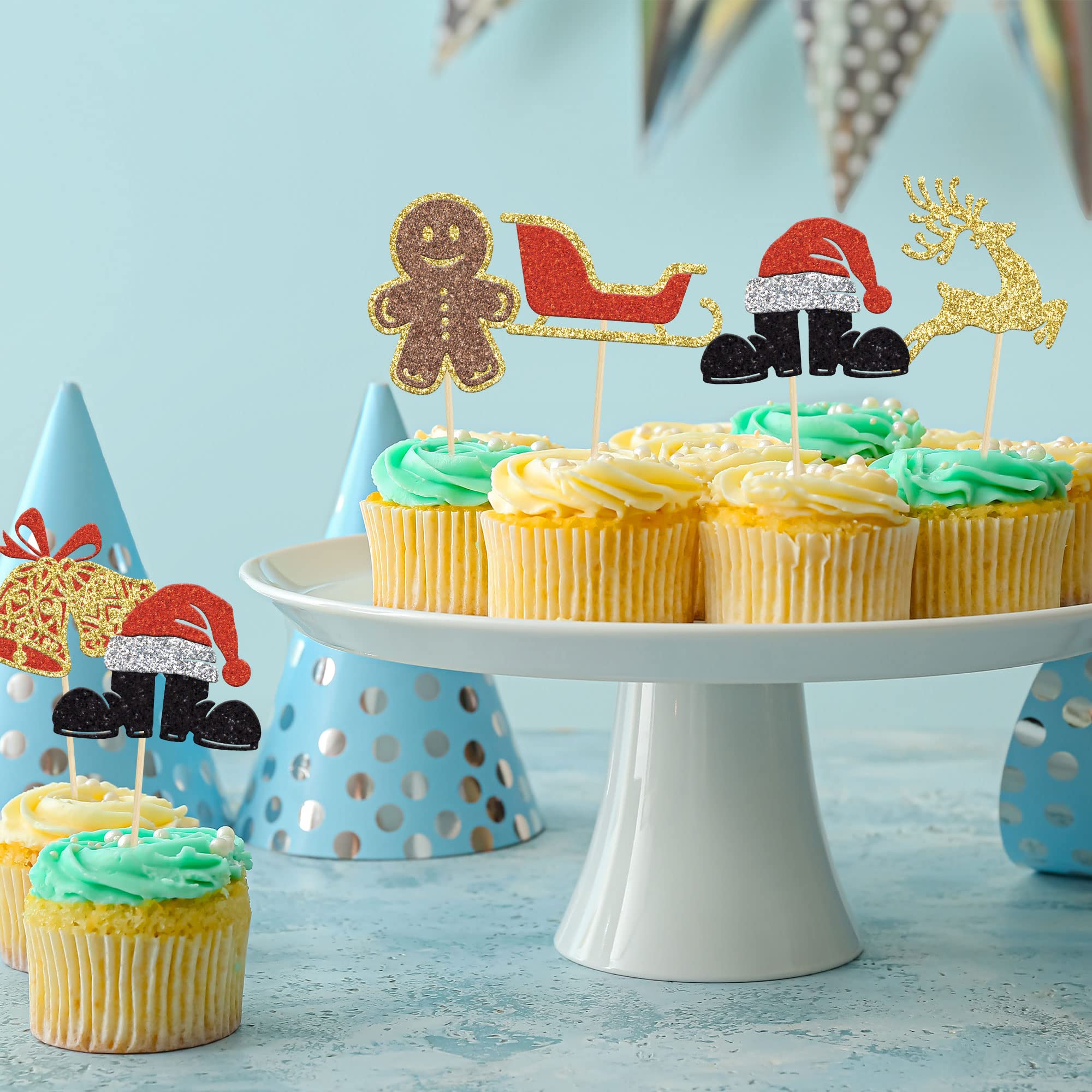 25 Rote Cupcake-Topper Mit Weihnachts-Elfen, Glocken & Schlitten – Für Kuchen-Deko Zu Weihnachten & Geburtstag
