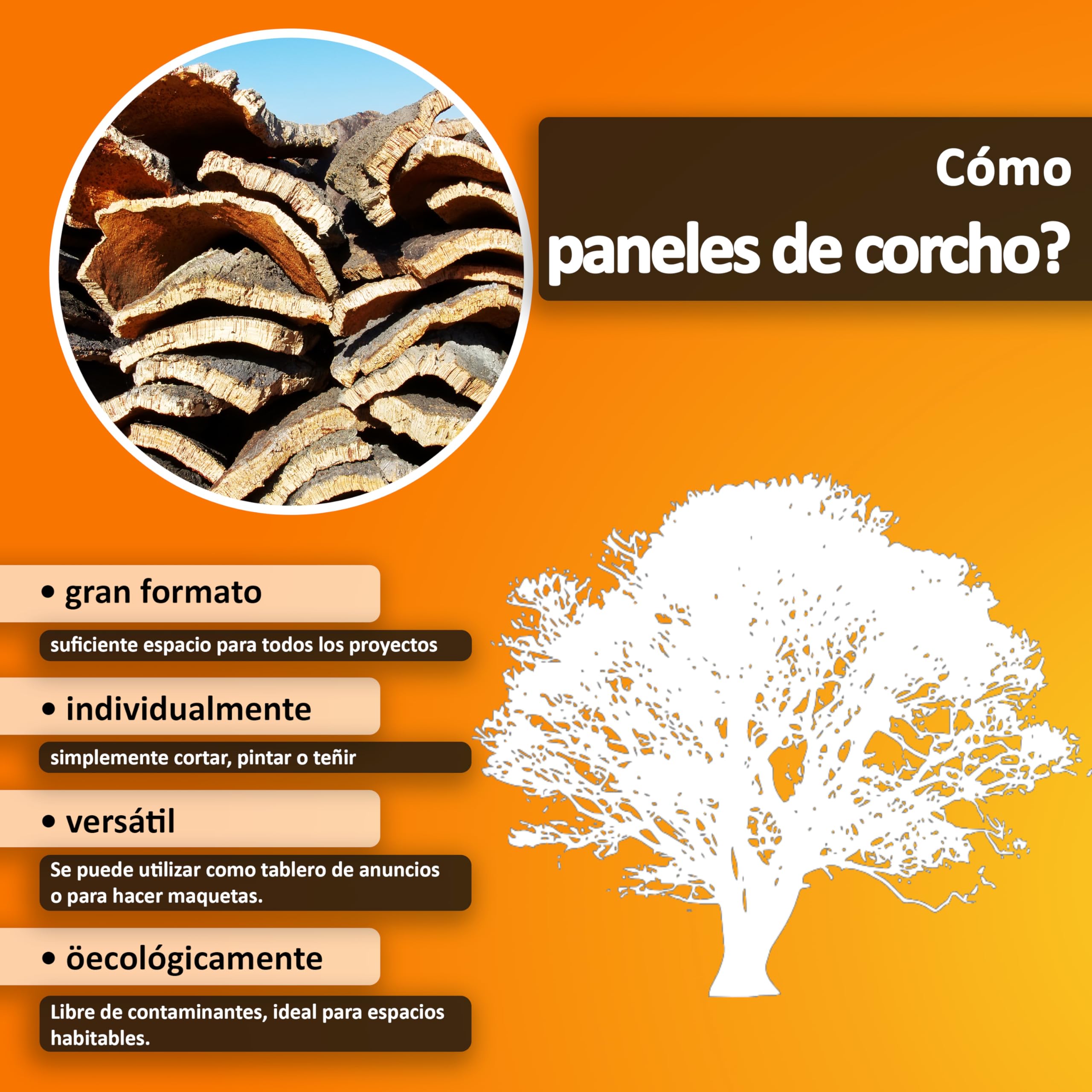 Tablero de corcho TRECOR formato: 1000 x 500 mm - espesor: 2-20 mm - tablero de corcho de - muy elástico y antiestático (20 mm de espesor, 2 piezas)