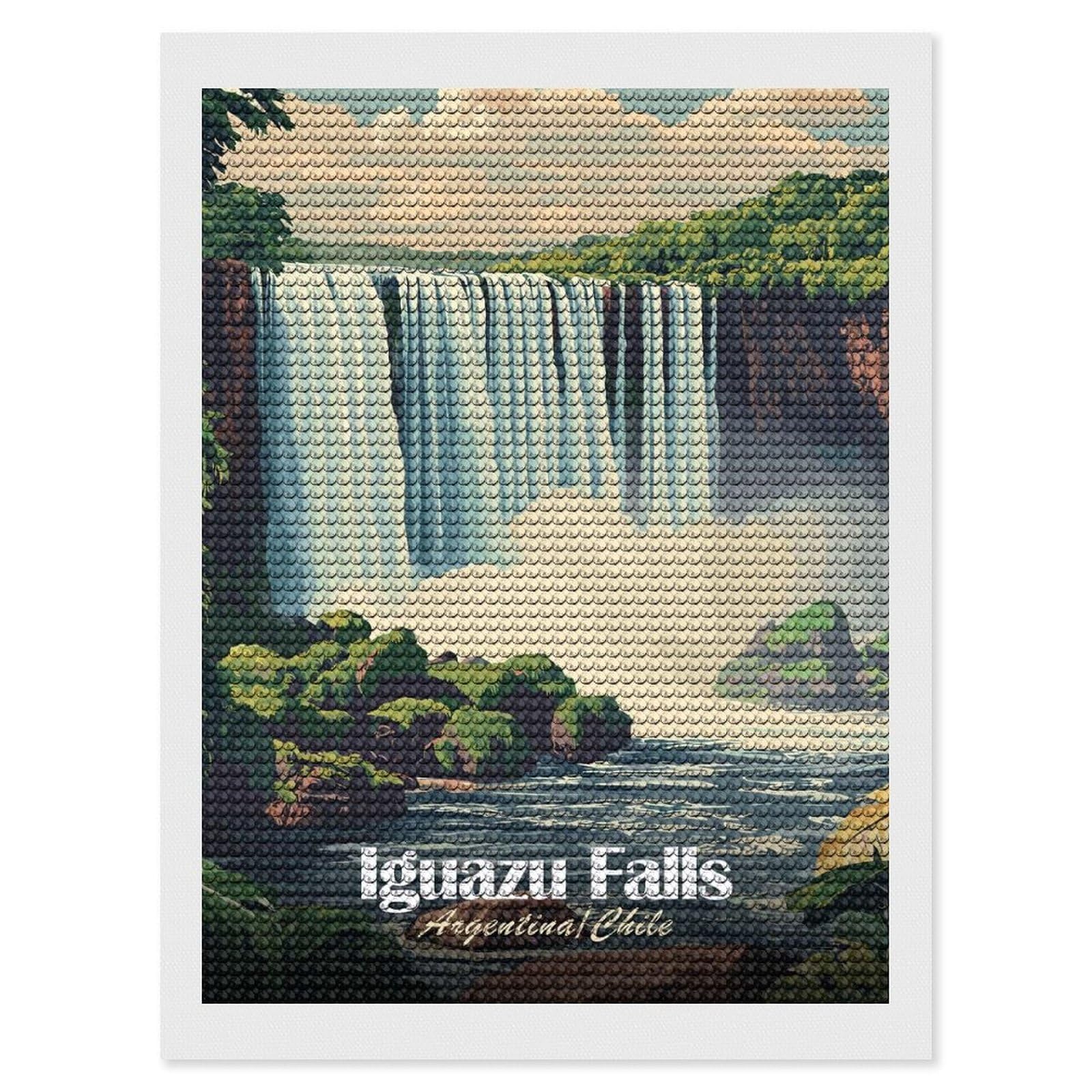 Junmoney Iguazu Falls Diamond Art Canvas 12"x16", Easy Handmade Project, Complete Accessories, Bedroom Decor, Birthday Gift