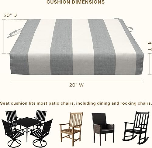 Miniatura 6 de Honeycomb Cojín para asiento de comedor para interiorexterior Cabana Stripe Stone Grey Relleno de fibra reciclada, resistente a la intemperie,