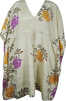 Beige Floral Caftan, Boho Chic Kaftan, Leisure Wear, Beach Coverup, Resort Wear L-2X