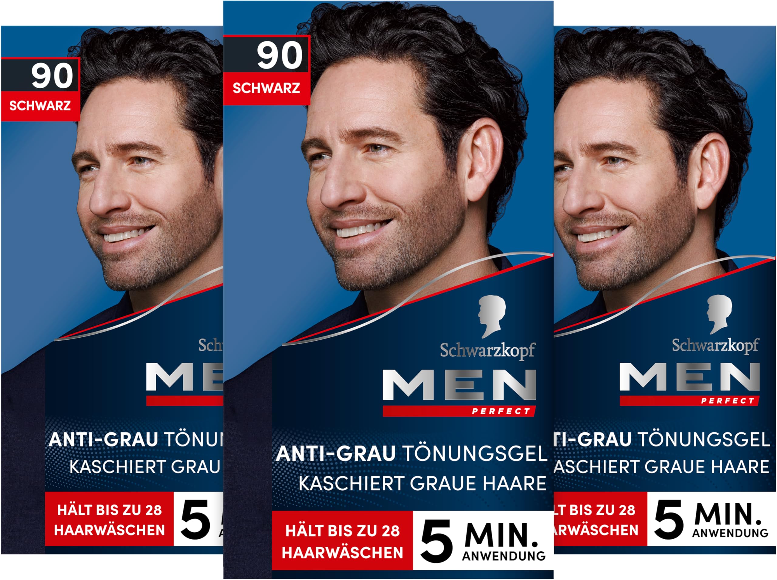 Schwarzkopf Men Perfect Anti-Grau Tönungs-Gel 90 Schwarz (80 ml), Haarfarbe für Männer blendet graue Haare aus, Anti-Grau Tönung für ein natürlich aussehendes Ergebnis