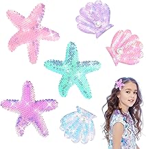 Amabro Pack of 6 Starfish Shell Hair Clips, Sparkling Headwear, Multicoloured Pearl Headpieces, Shell Headwear, Hair Claw Accessories, Sequins Hair Pins for Women and Girls