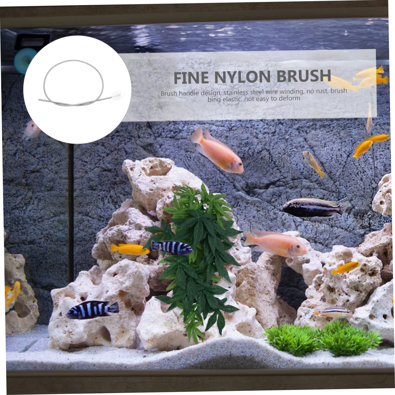 PRETYZOOM 3pcs Aquarium Fish Tank Cleaner Flexible Brush Nylon Hair for Thorough Cleaning