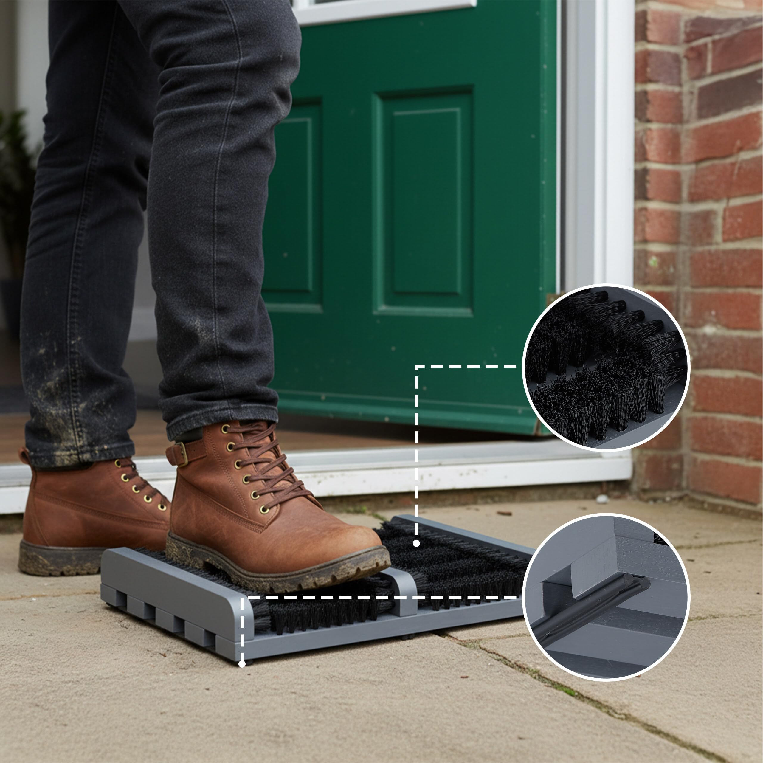 Relaxdays Pulisci Scarpe Ingresso con Spazzole Pulizia Suola di Sneaker e Stivali, Tappetino a Setole Dure, Grigio Nero