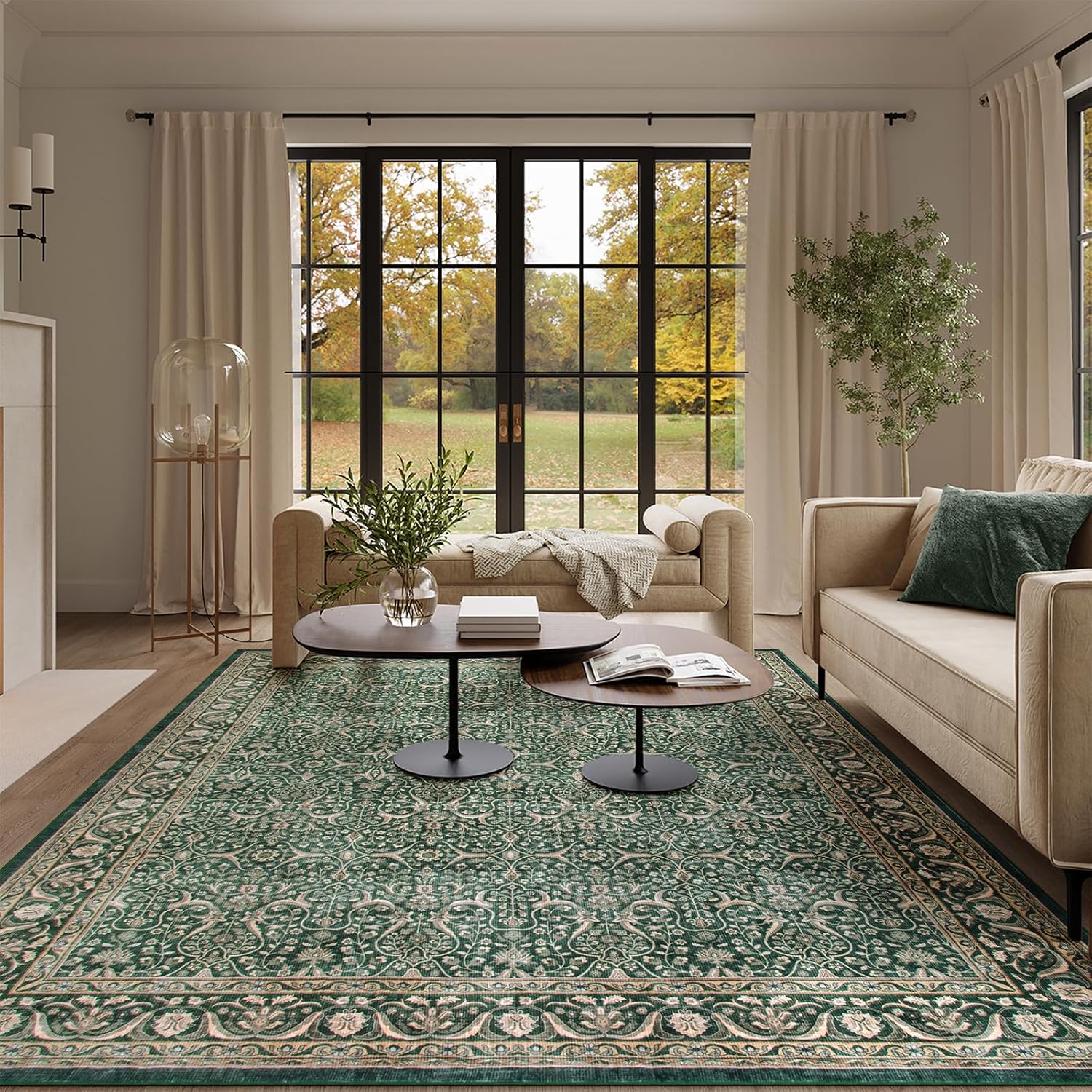 Wonnitar Green 9x12 Rugs for Living Room, Christmas Rug Vintage Large Rugs, Non Shedding Stain Resistant Rugs for Farmhouse Bedroom Dining Room Home Office Department,(Green,9' x 12') 9' x 12' Green