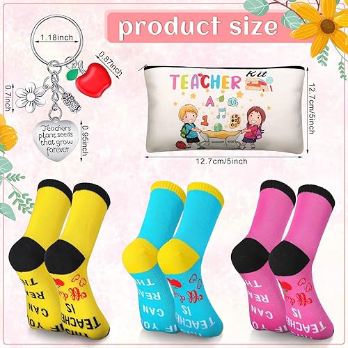 Miniatura 2 de 9 piezas de regalos de agradecimiento para profesores, regalos de Navidad, 3 calcetines para profesores, 3 bolsas de maquillaje, 3 llaveros para