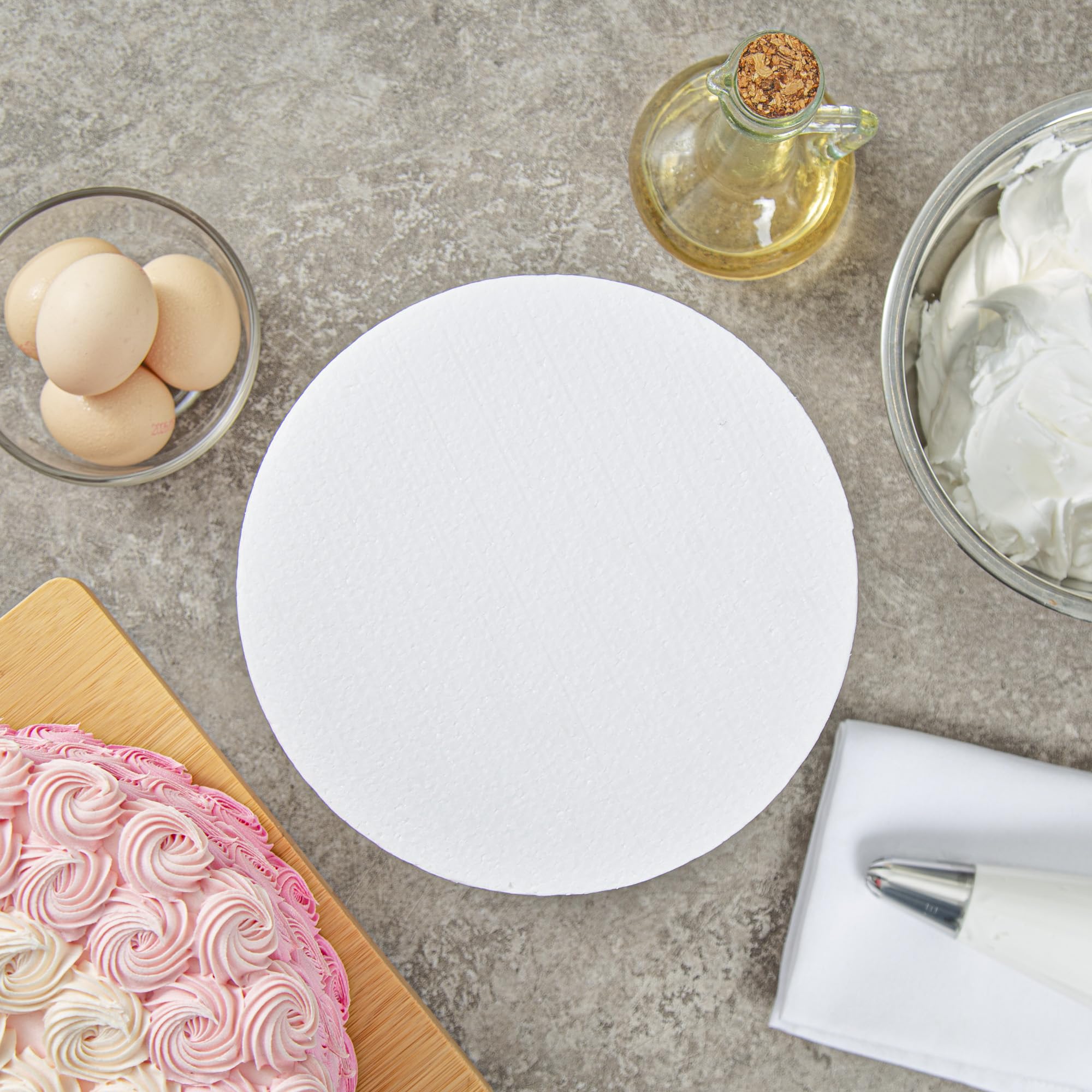 Restaurantware Pastry Tek Kuchen-Dummy, rund, Schaumstoff, wiederverwendbar, leicht, langlebig, Polystren, feuchtigkeitsbeständig, wiederverwendbar, wiederverwendbar, 20,3 x 15,2 cm, 36 Stück