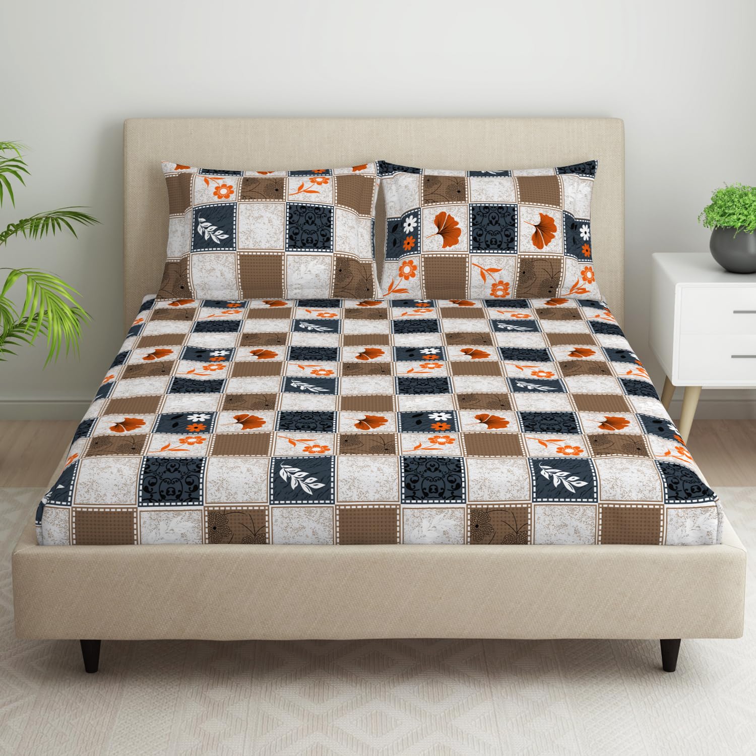 Welspun Microfiber Bedsheet for Double Bed with 2 Pillow Cover | Skin Safe & Super Soft Queen Size Bed Sheet Check Print for Festive Gifting | (87 X 94 Inch) - Orante Dark Grey-image-36