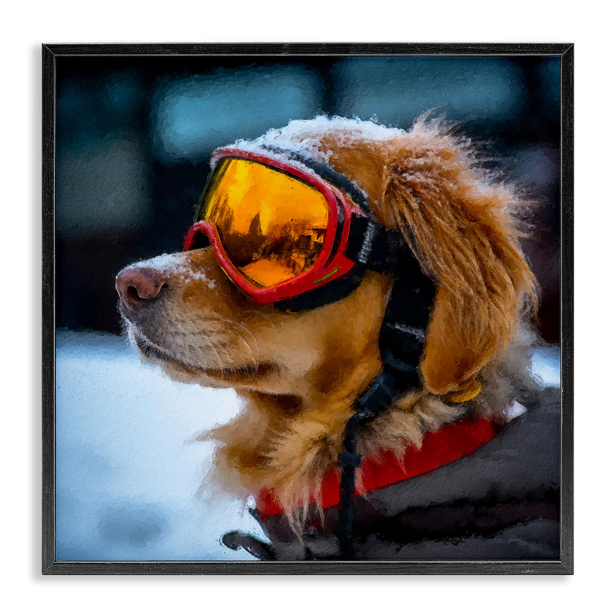 Stupell Industries Midnight Black (Textured) Ski Goggles Dog Adventure, 17 X 17 Inch Framed Giclée Print