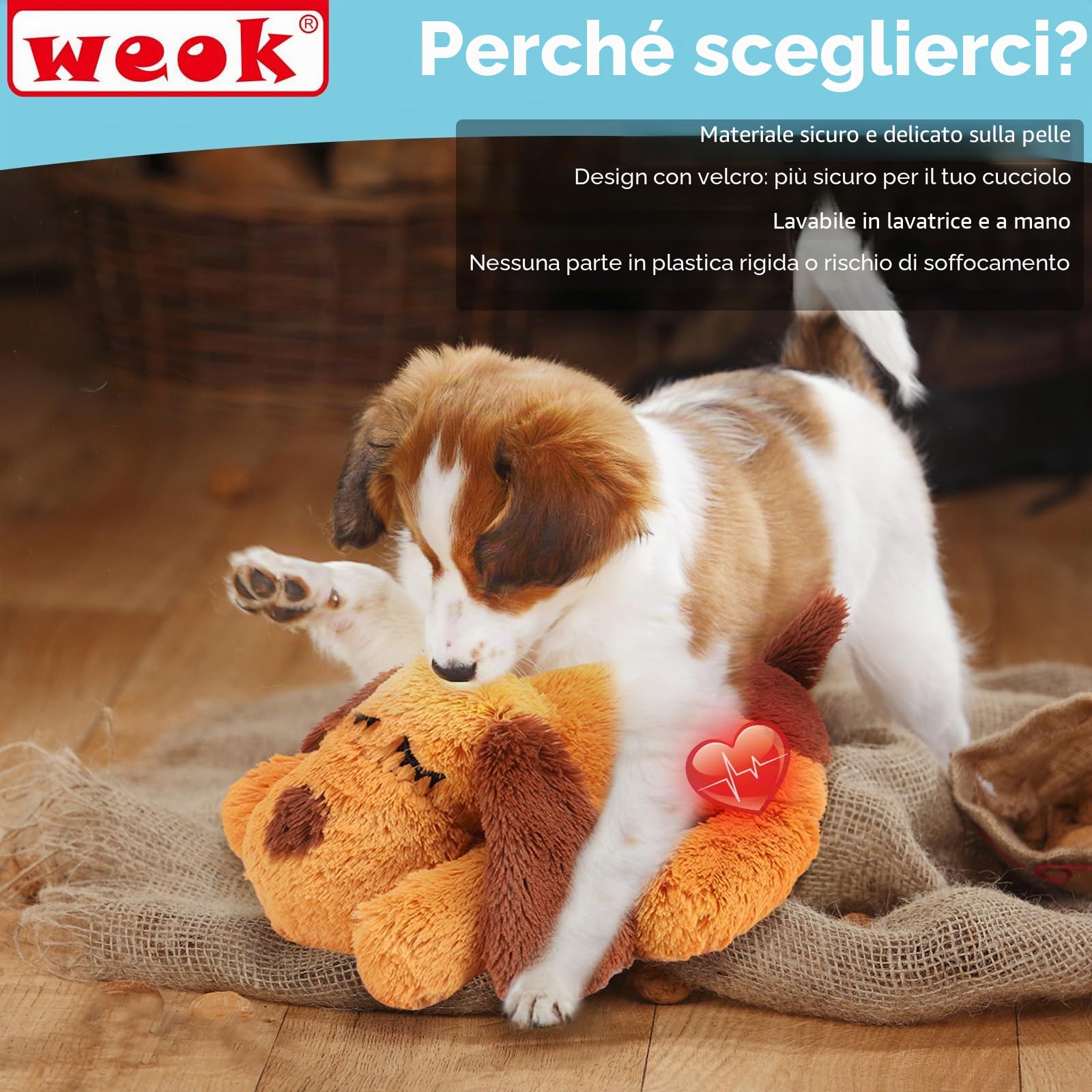 WEOK Giocattolo per cuccioli, battito cardiaco per cani, per alleviare l'ansia, per alleviare il battito cardiaco, per cani e gatti