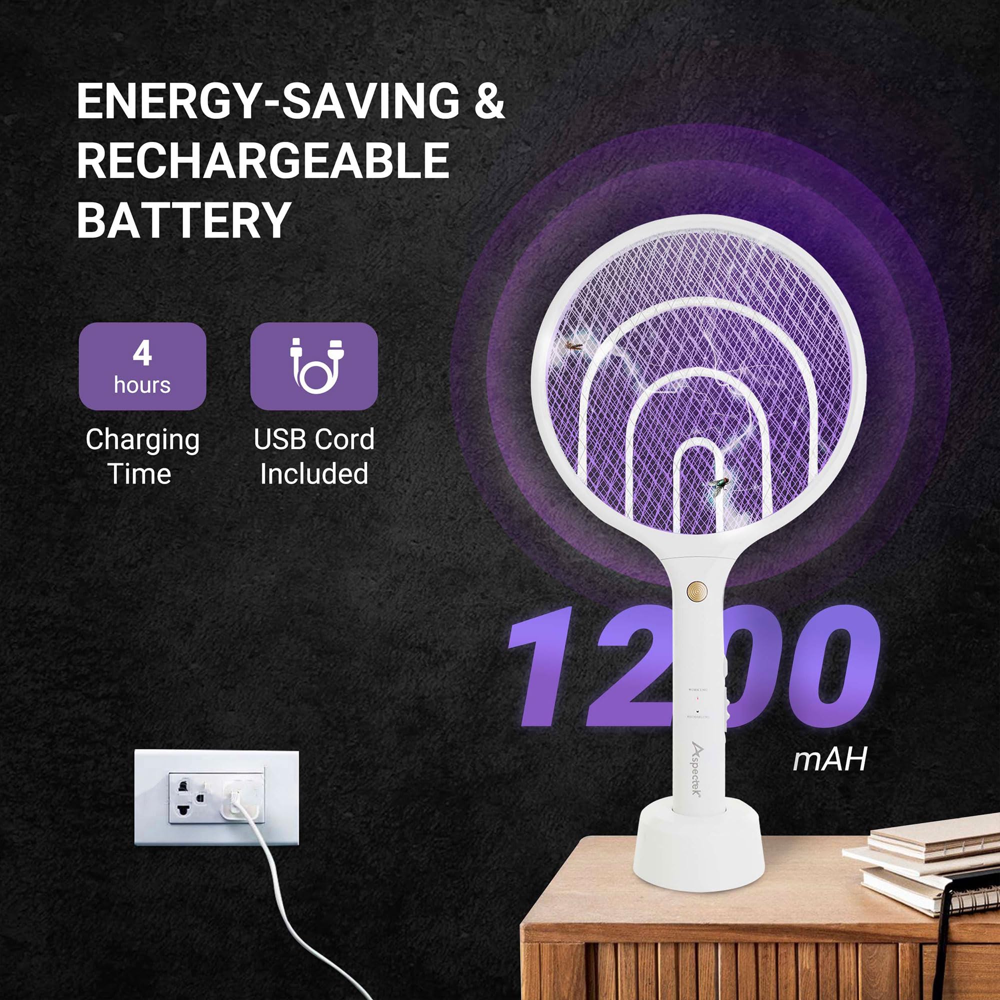 Aspectek 2 Pacchi Raquetta Elettrica per Zanzare 3000V, Zappatrice per Insetti Ricaricabile per Interni ed Esterni, Cavo di Ricarica USB
