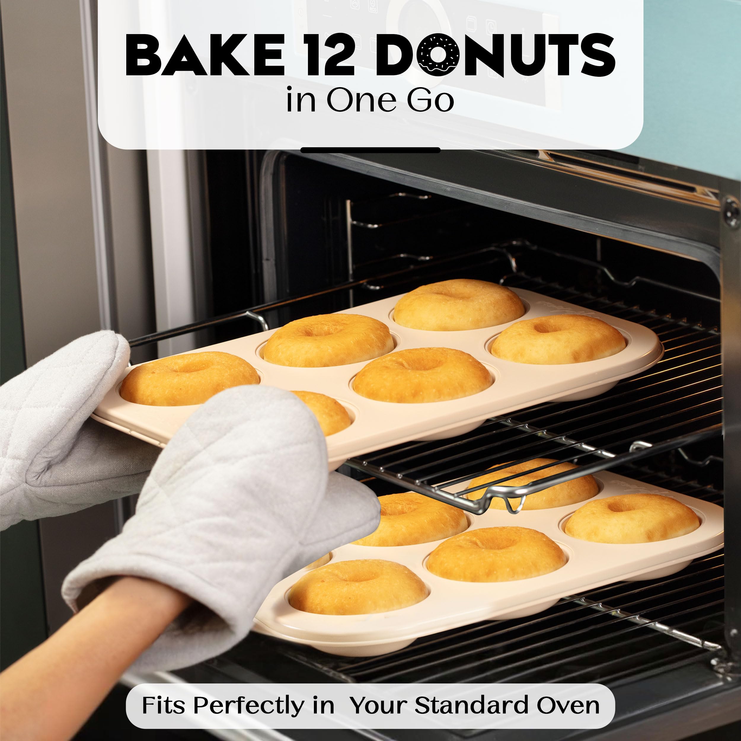 Molde para donas para hornear, juego de 2 moldes antiadherentes para donas, de acero al carbono, 6 cavidades de tamaño completo para hornear, molde para hornear de donas beige a la moda 6