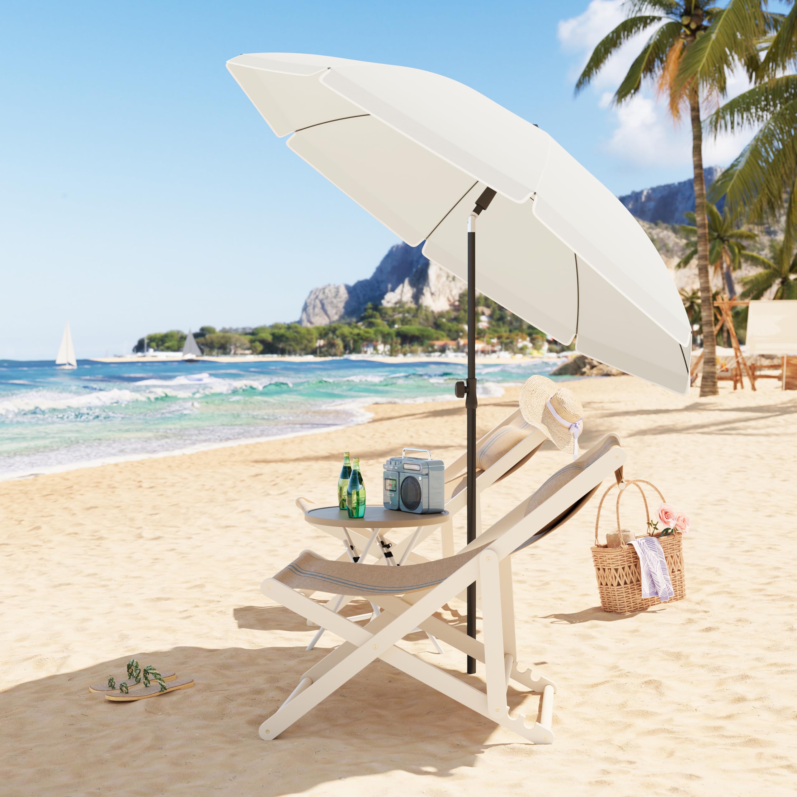 Laneetal Sonnenschirm Strand φ135/155/175 cm, UV-Schutz UPF 50+, höhen- und neigungsverstellbar, tragbar mit Tragetasche, runder Sonnenschirm für Balkon Garten Strand