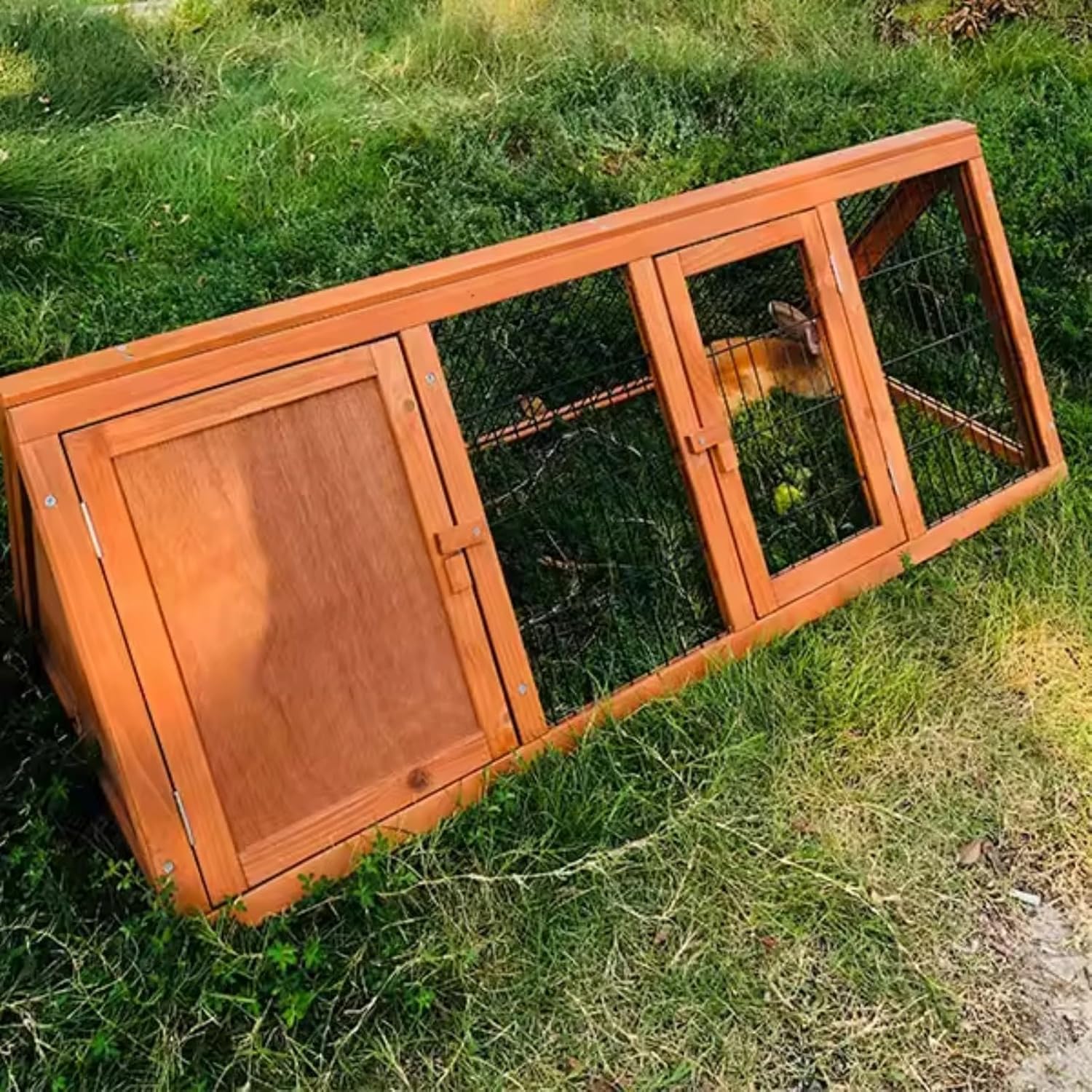 Wooden Rabbit Cage, Portable Chicken Coop with 2 Door & Run, Small Bunny Cage, Pet Cage for Quail, Guinea Pigs, Hamsters, Rabbit