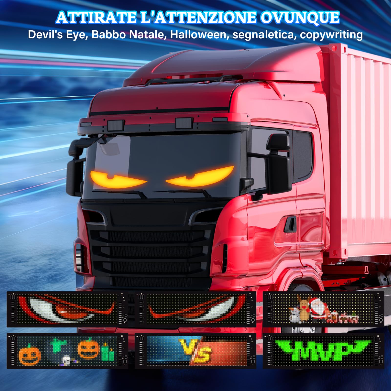 2 Pz Occhi LED per Camion, Luci Devil Eyes per Auto, Schermo LED Flessibile e Programmabile, Pannello Pubblicitario per Auto, Camion, Negozio, Design DIY Dinamico