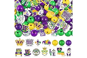 Fabbay 200 Pcs Mardi Gras Wood Beads Mardi Gras Round Wooden Loose Beads