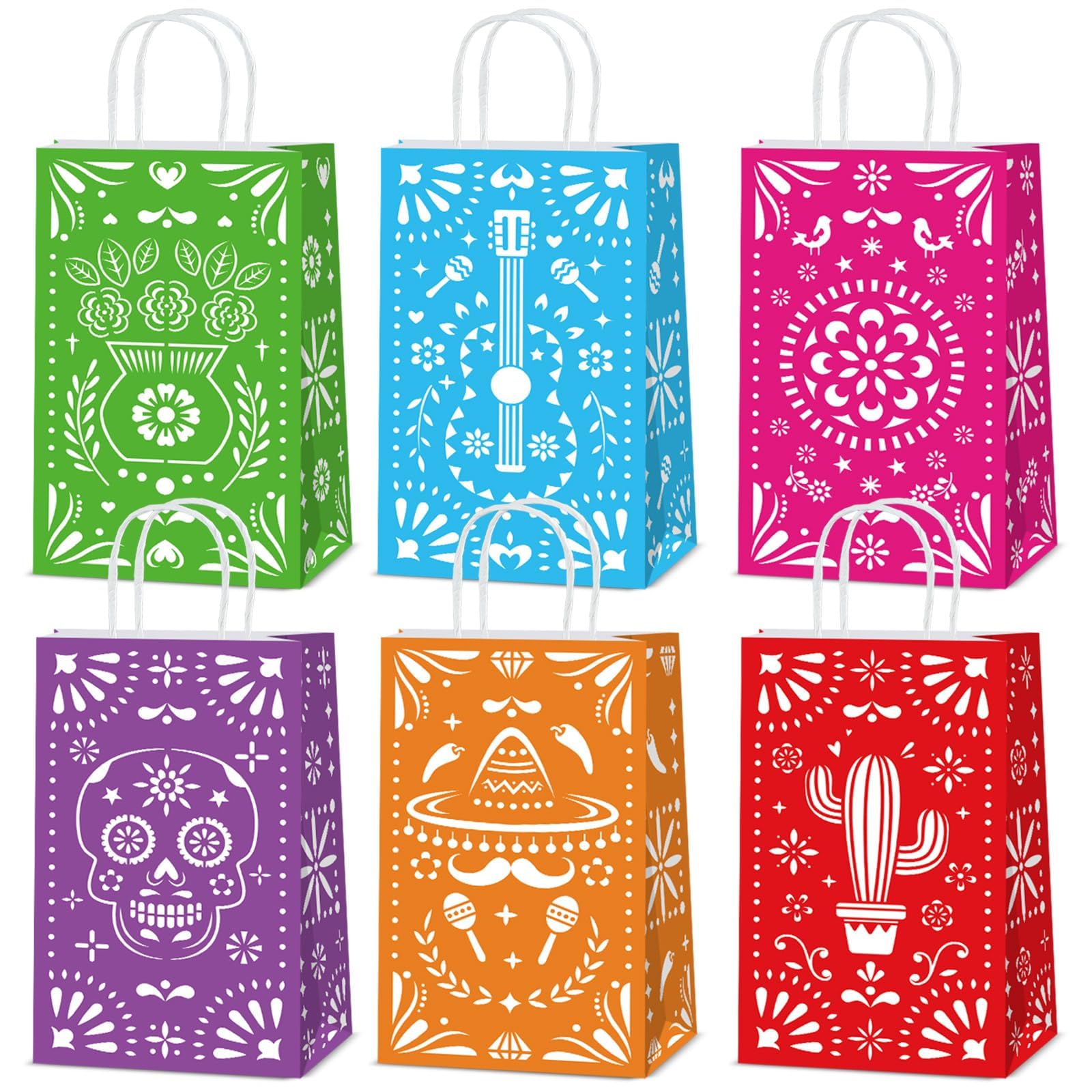 CHUNNIN 12PCS Mexican Fiesta Gift Bag Fifth of May Birthday Party Favor Bags Colorful May 5th Festival Goodie Treat Gift Paper Bag for Birthday Baby