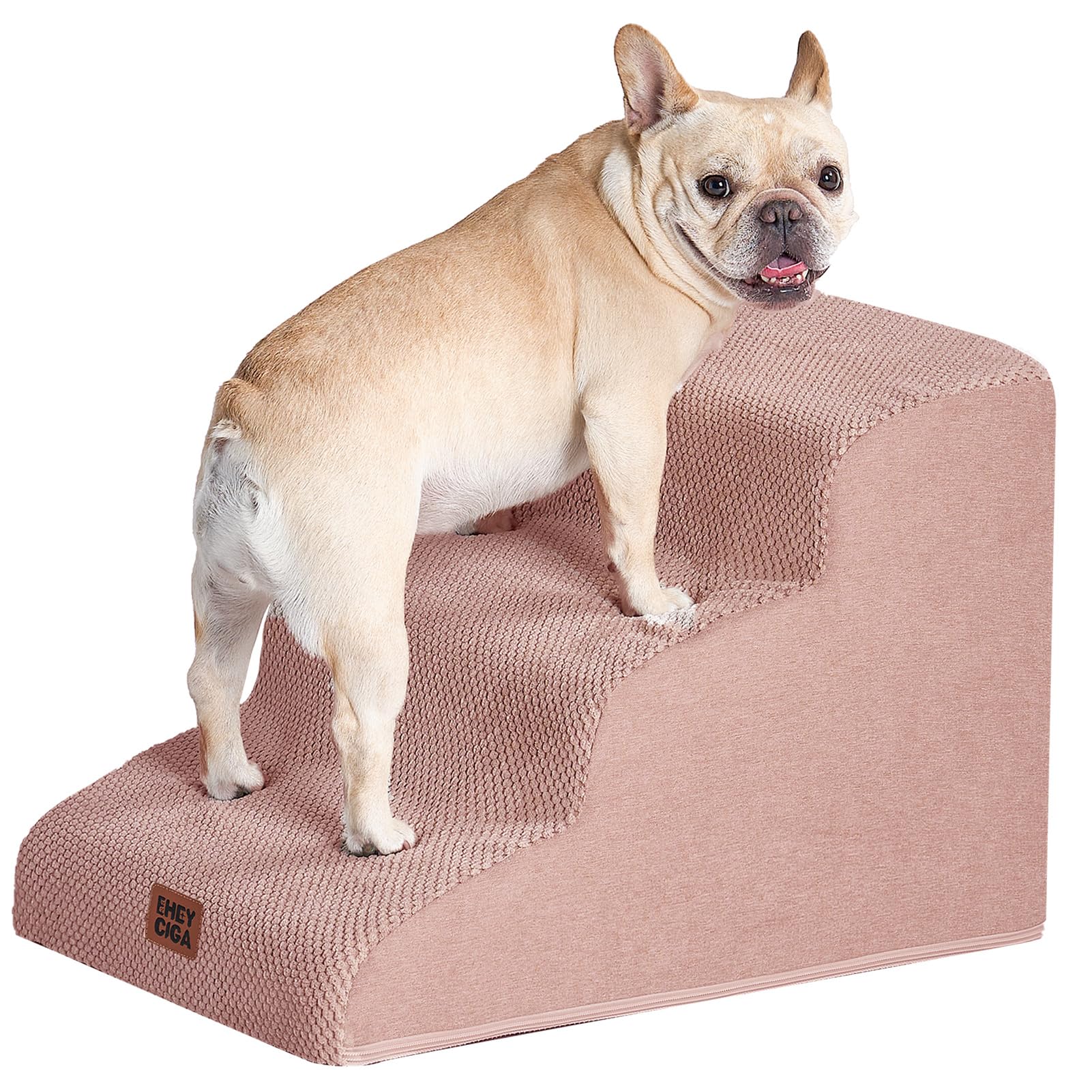 EHEYCIGA Scaletta per Cani 3 Gradini Altezza 40 cm, Scala Cane Piccoli e Gatti in Spugna per Salire su Letto e Divano, Antiscivolo Rampa per Cani con Rivestimento Rimovibile e Lavabile, Grigo Rosa