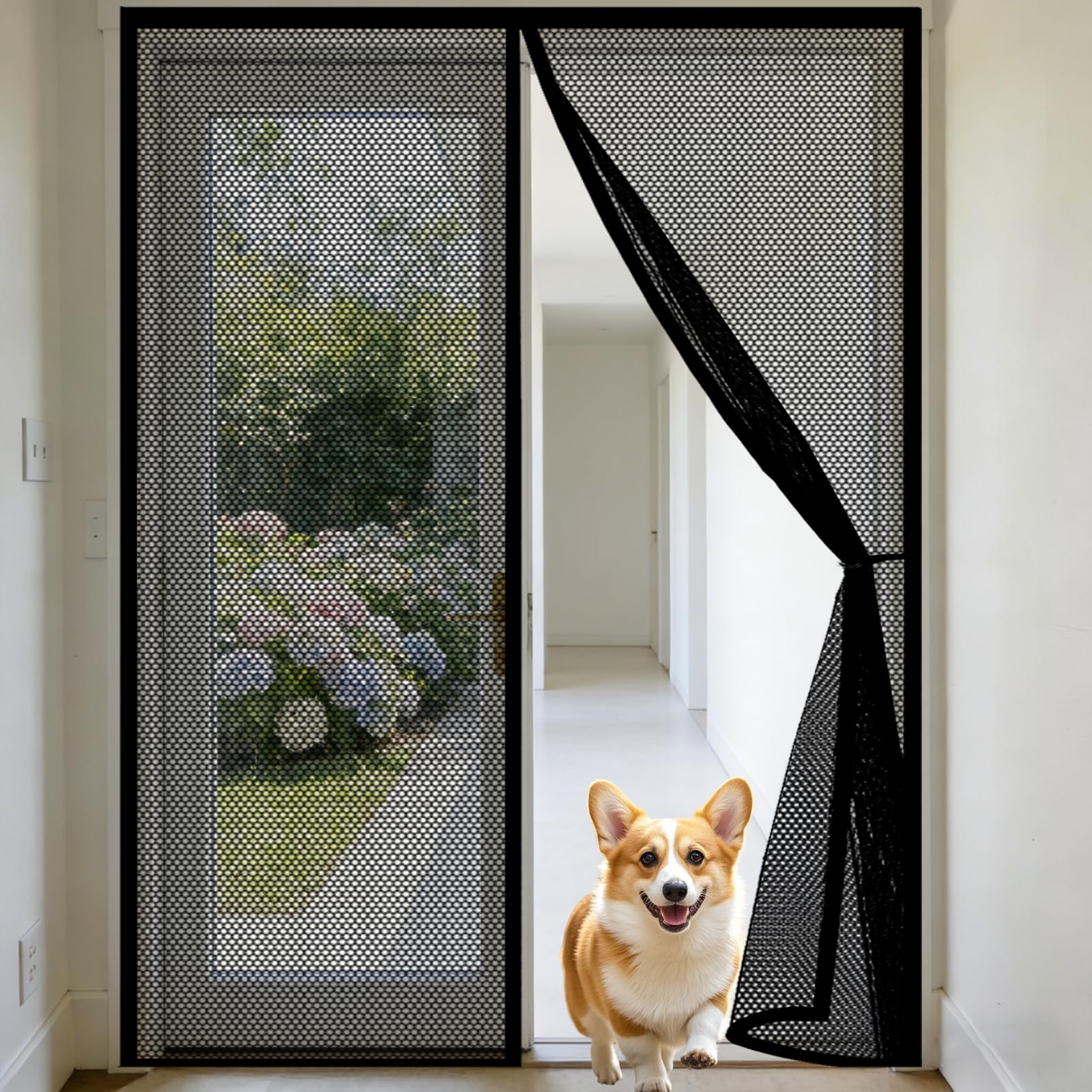 Moustiquaire de porte 91x212 cm magnétique noire pour une protection efficace
