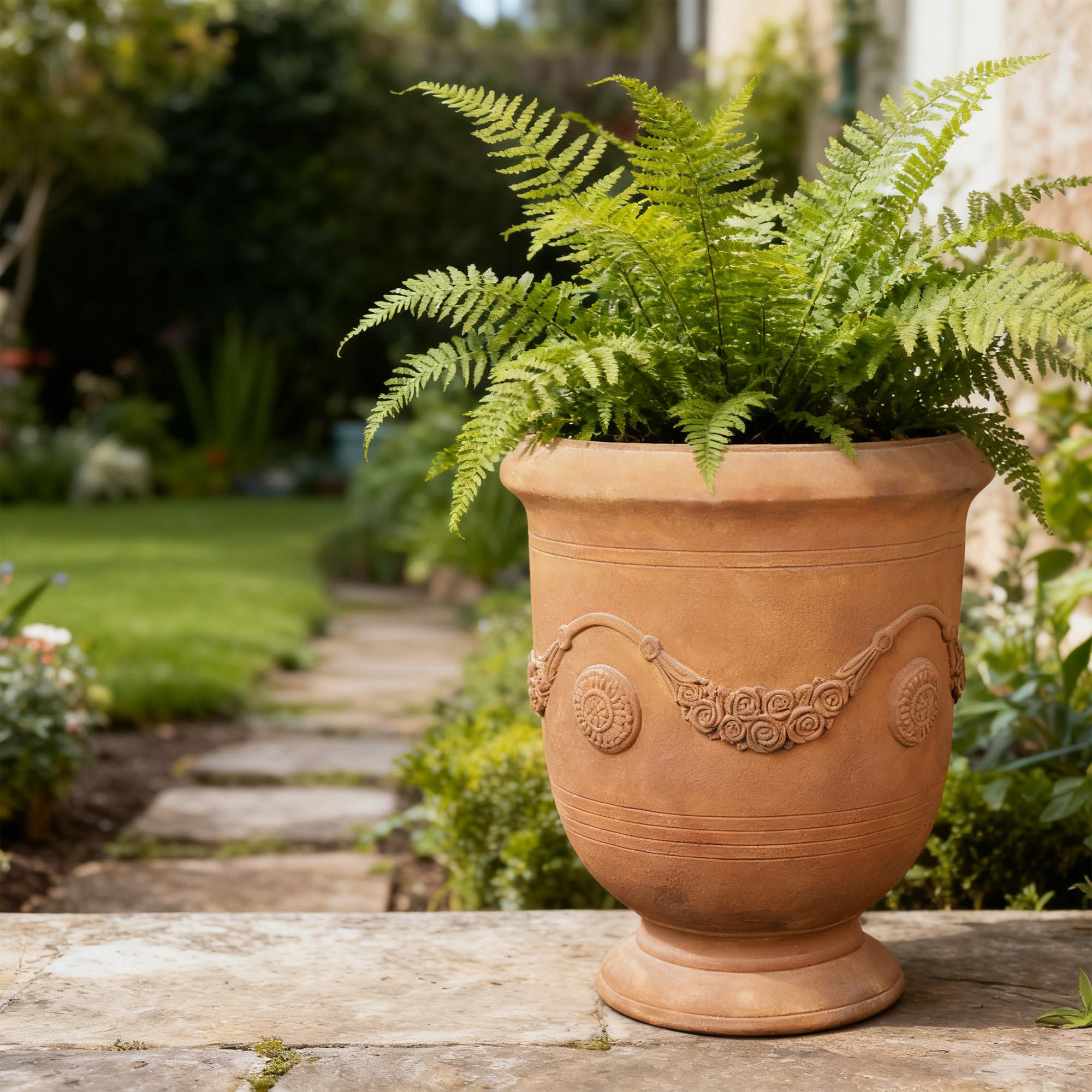 Grand Pot de Fleurs en oxyde de magnésium avec Texture Ciment et Trou de Drainage, 35,6 cm de diamètre x 44,5 cm, Rouille
