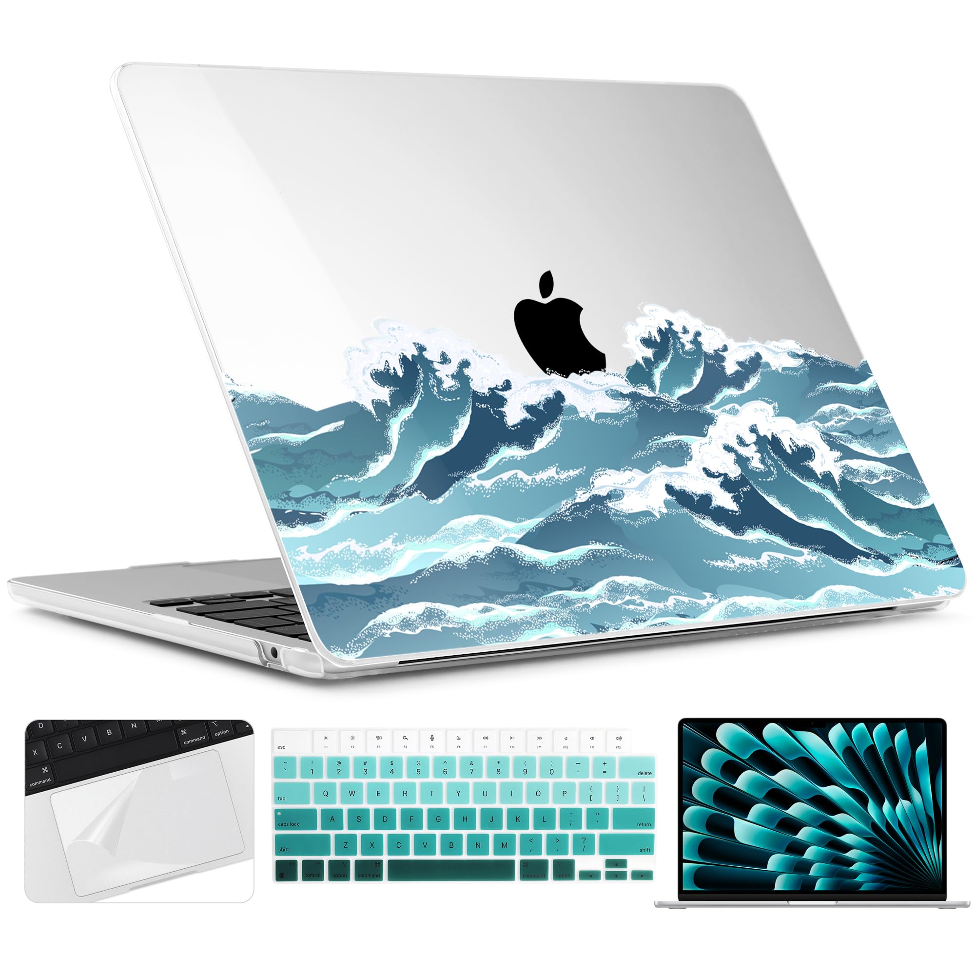 TWOLSKOO for MacBook Air 15 inch Case 2025 2024 2023 Release M4 A3241 M3 A3114 M2 A2941, Plastic Hard Shell & Screen Protector & Keyboard Cover &