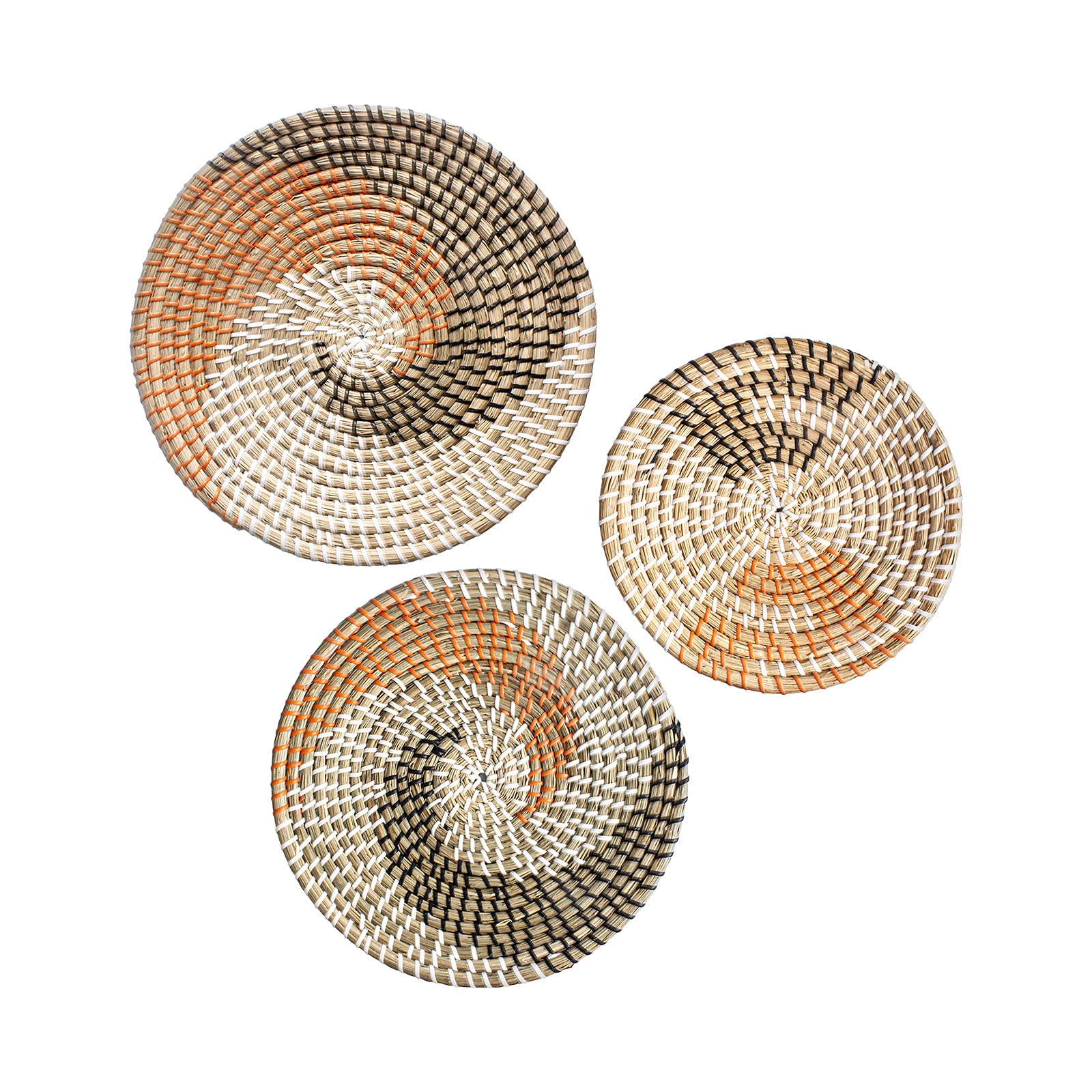 3 Pack Hanging Woven Wall Baskets Rattan Decor Boho Art Handmade Wicker African Small Basket Round Fruit Seagrass Trays Decorative Bowls Plates for Home Bedrooms or Living Room Decor Unique Wall Art