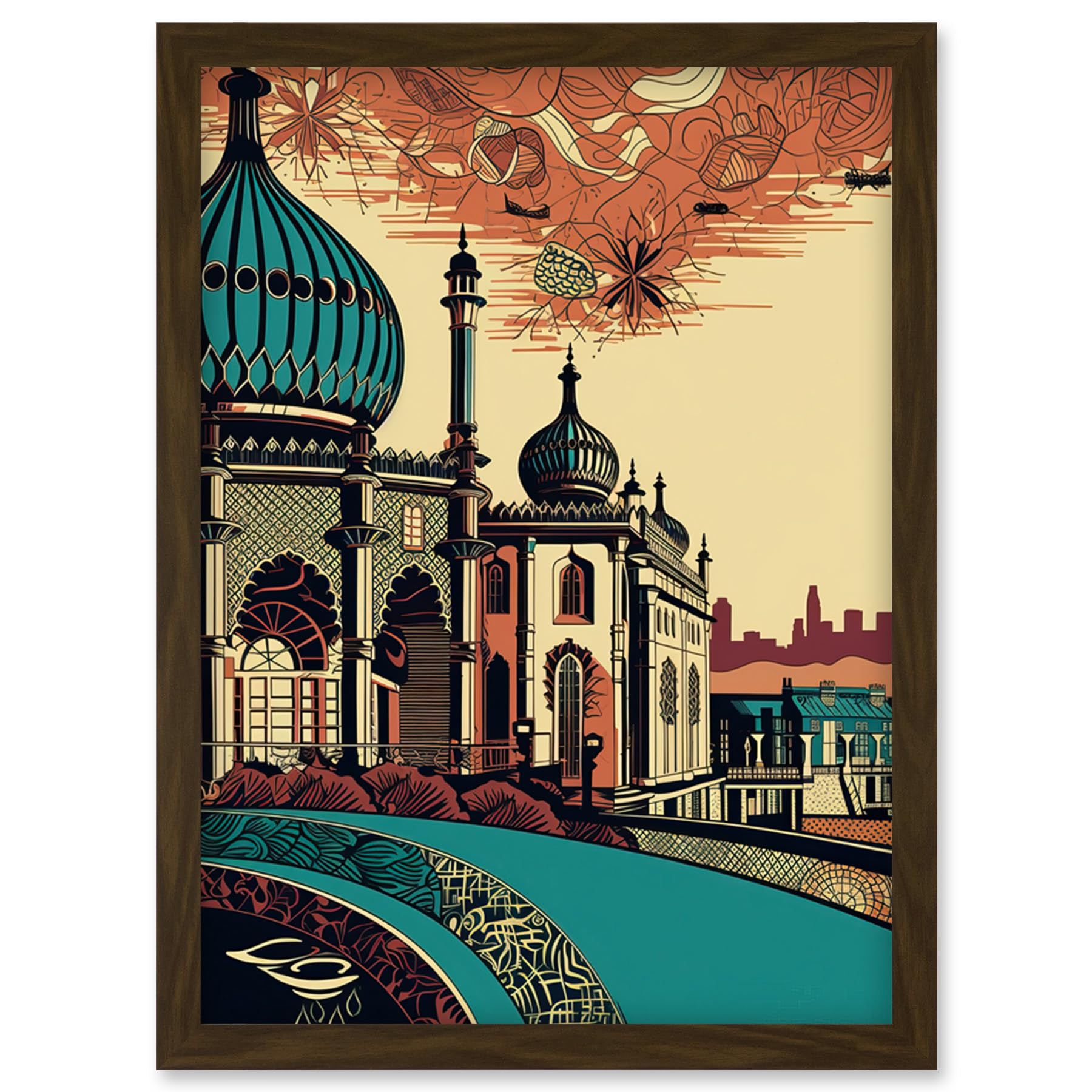 Artery8 Brighton City Royal Pavilion Ornate Illustration Artwork Framed Wall Art Print A4