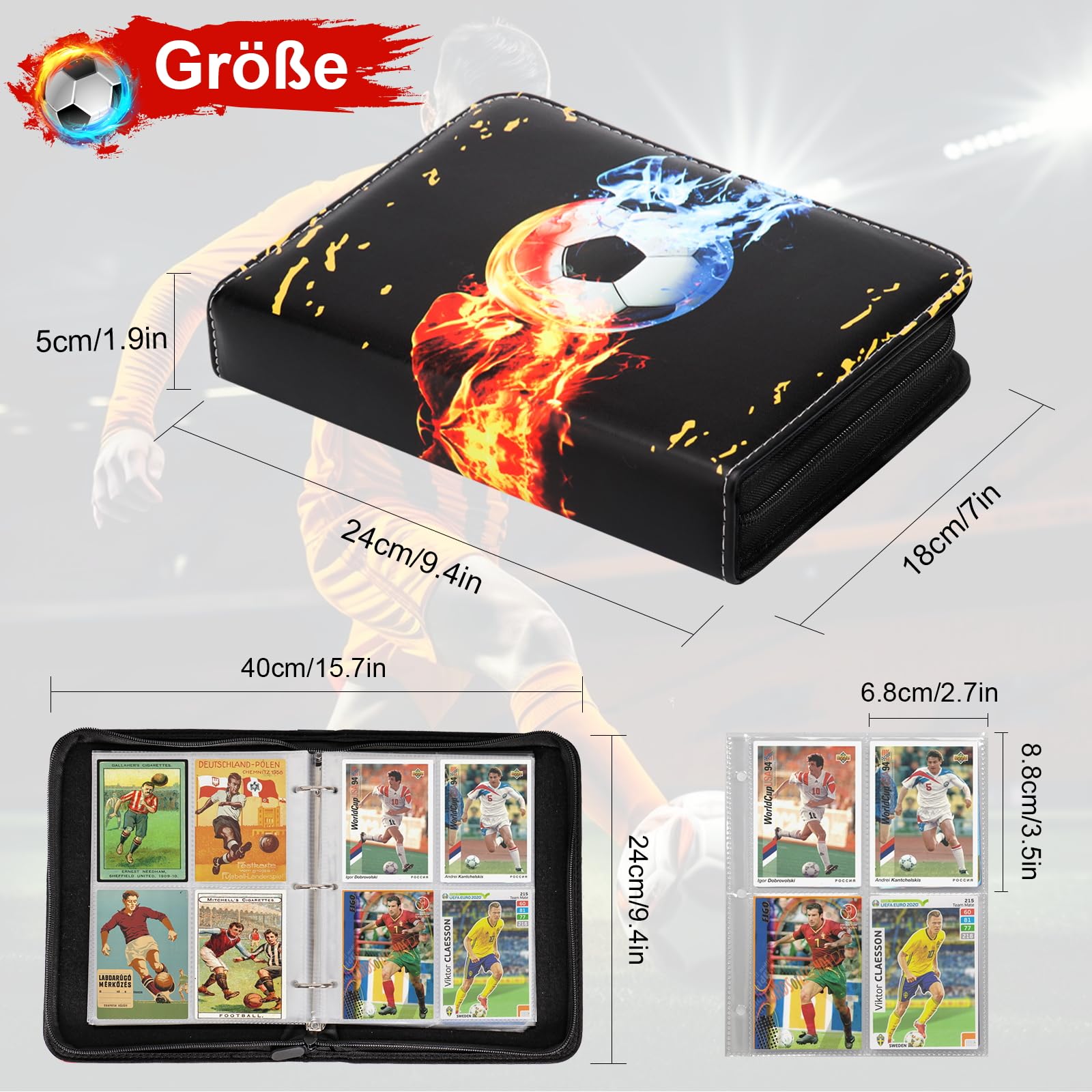 Album raccoglitore per carte da calcio, 50 pagine, 400 carte, capacità di scrapbooking, PU portatile, impermeabile, titolare di carte da calcio, quaderno, raccoglitore compatibile con carte da calcio